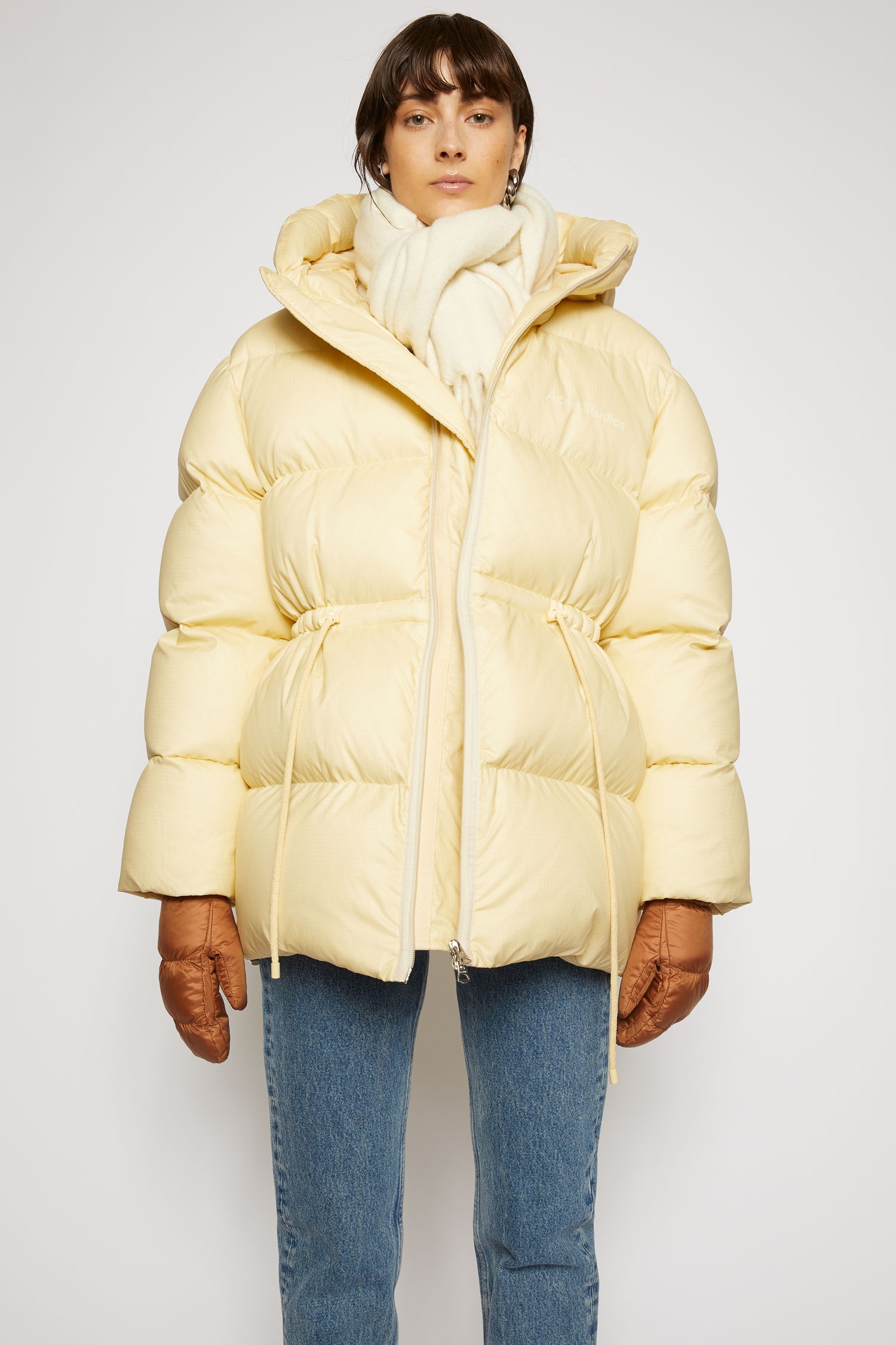 Hooded puffer coat cream beige - 5