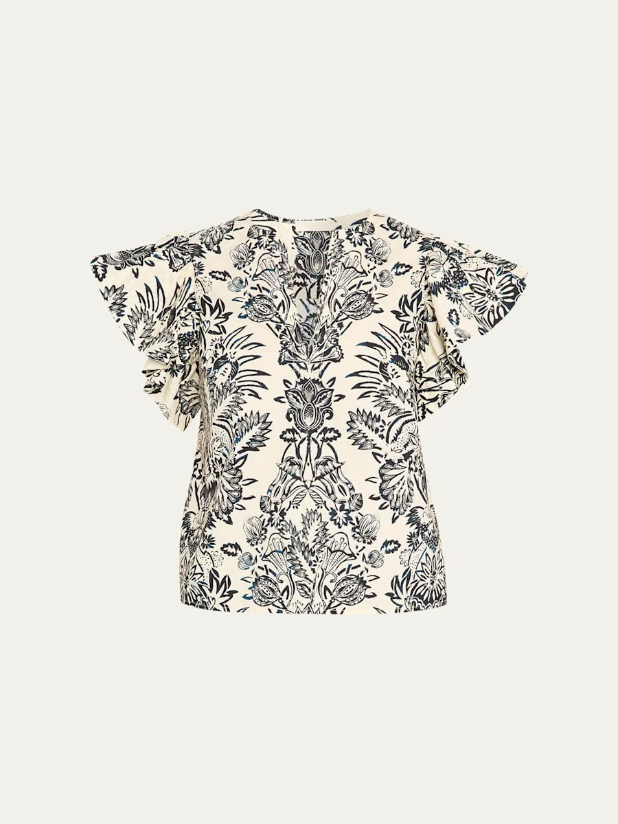 Severine Floral Flutter-Sleeve Blouse - 1