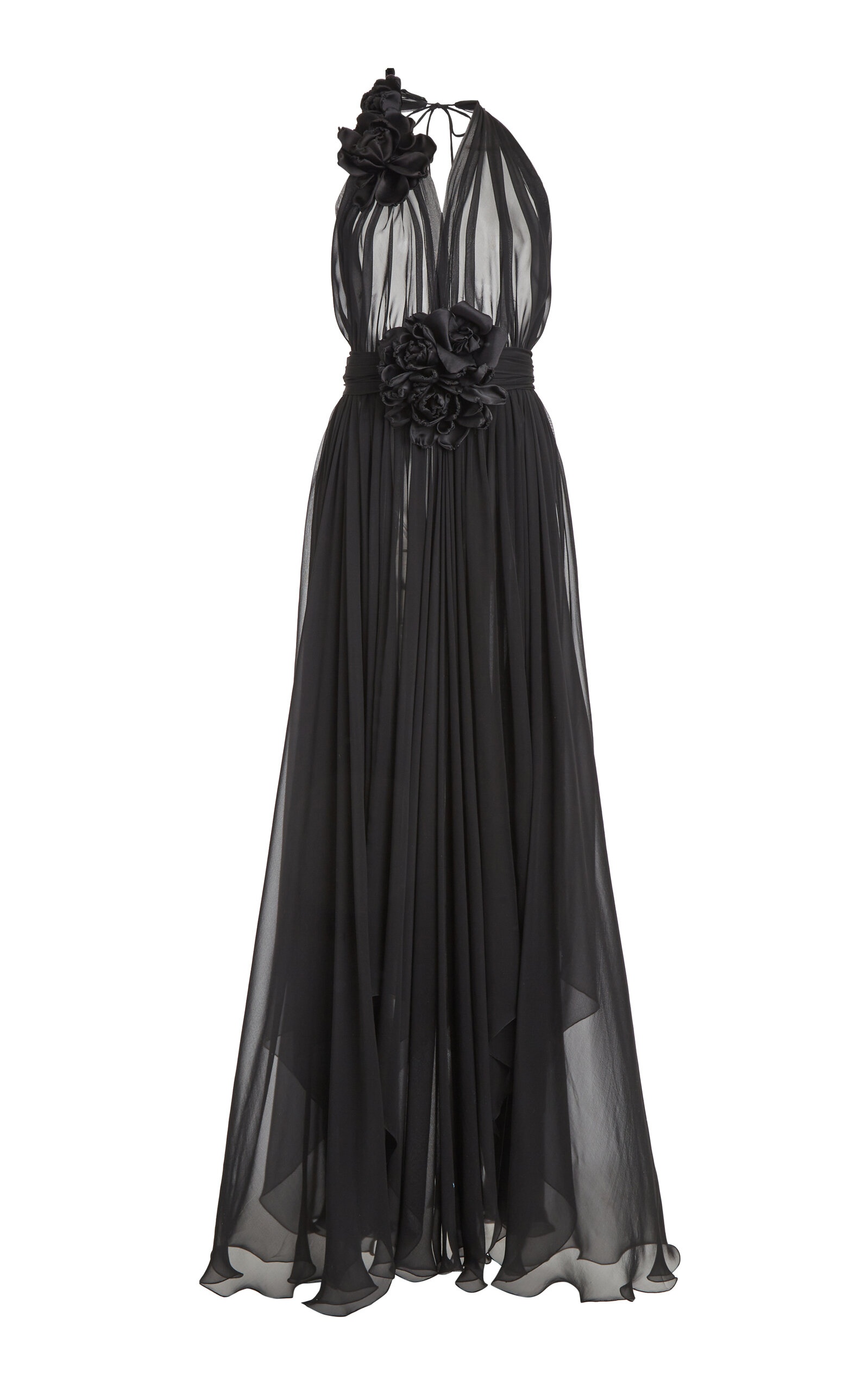 Floral-Appliquéd Silk-Chiffon Gown black - 1