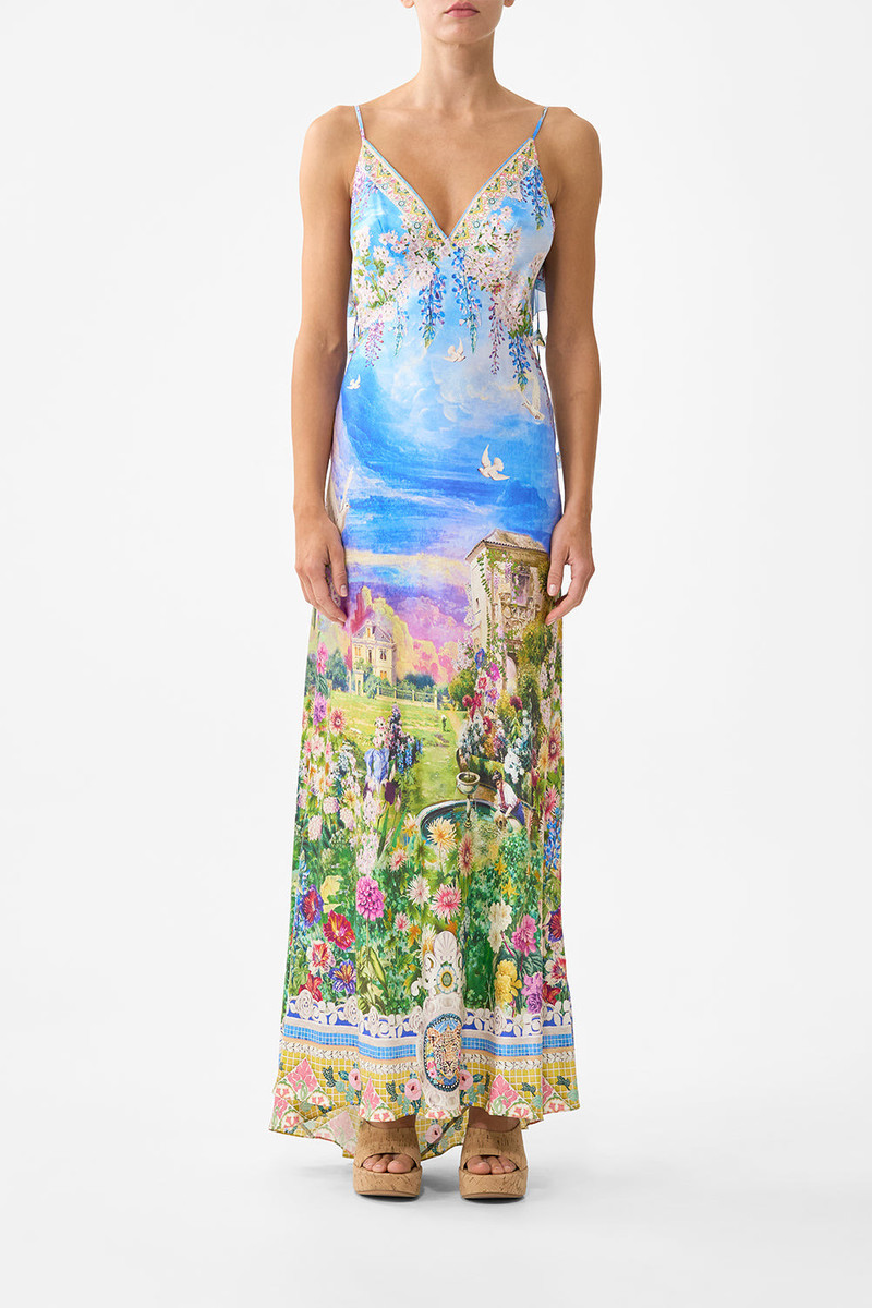 CAMILLA V NECK BIAS SLIP DRESS WITH BACK FRILL outlook