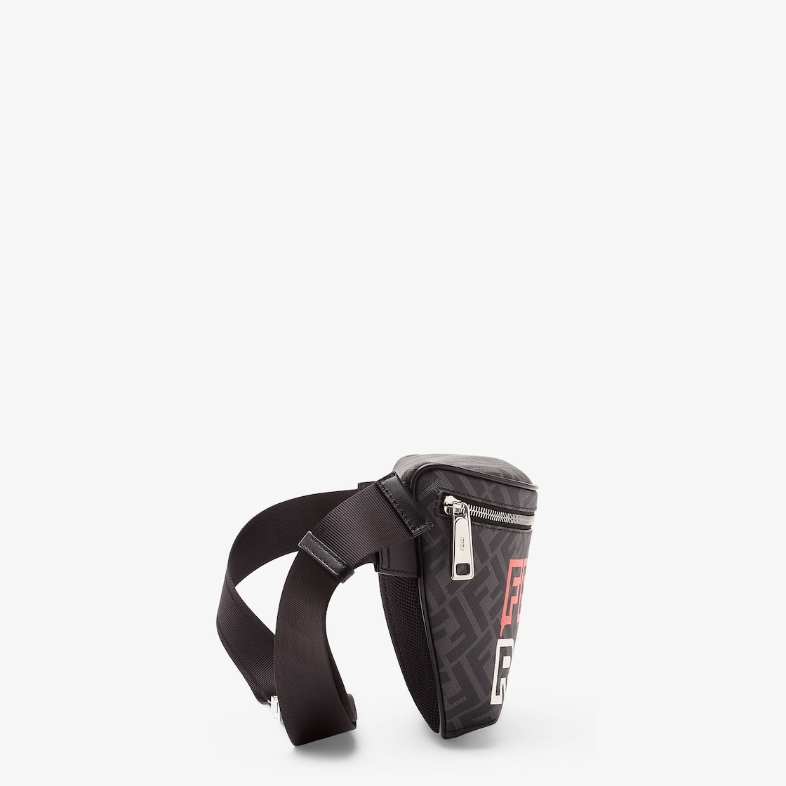 Belt bag made of black and gray FF fabric. Internal compartment with zipper and palladium-finish met - 2