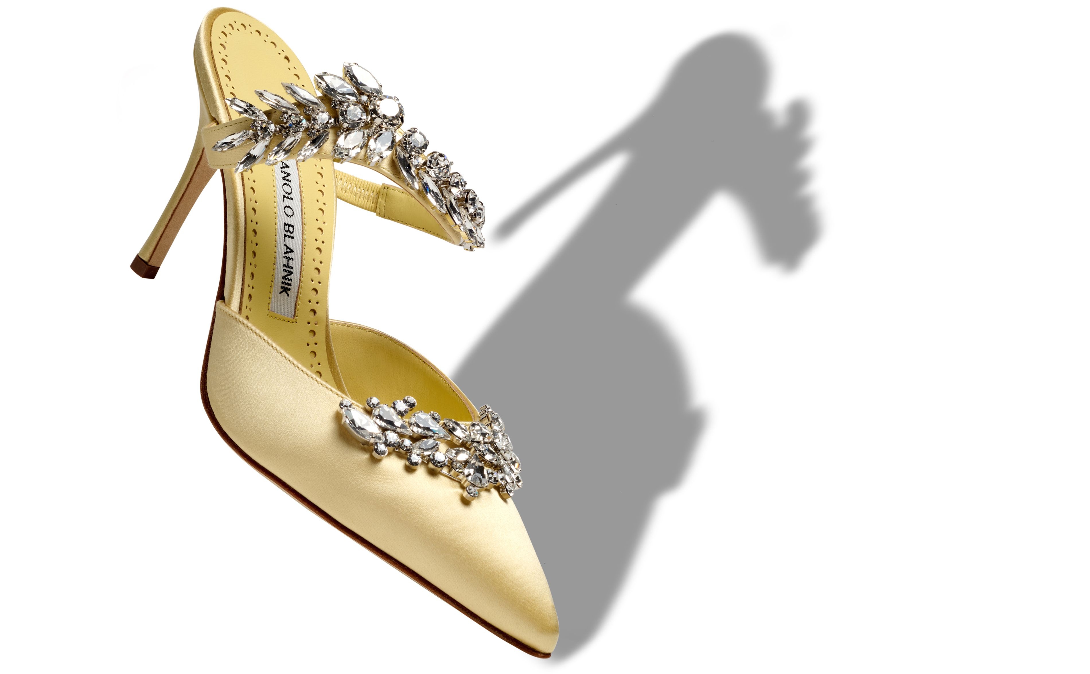 Cream Satin Crystal Embellished Mules - 2