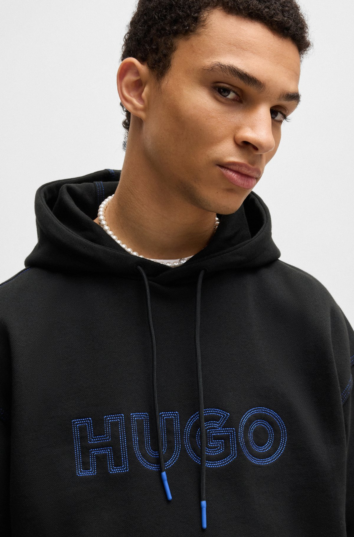 COTTON-TERRY LOOSE-FIT HOODIE WITH STITCHED LOGO - 3