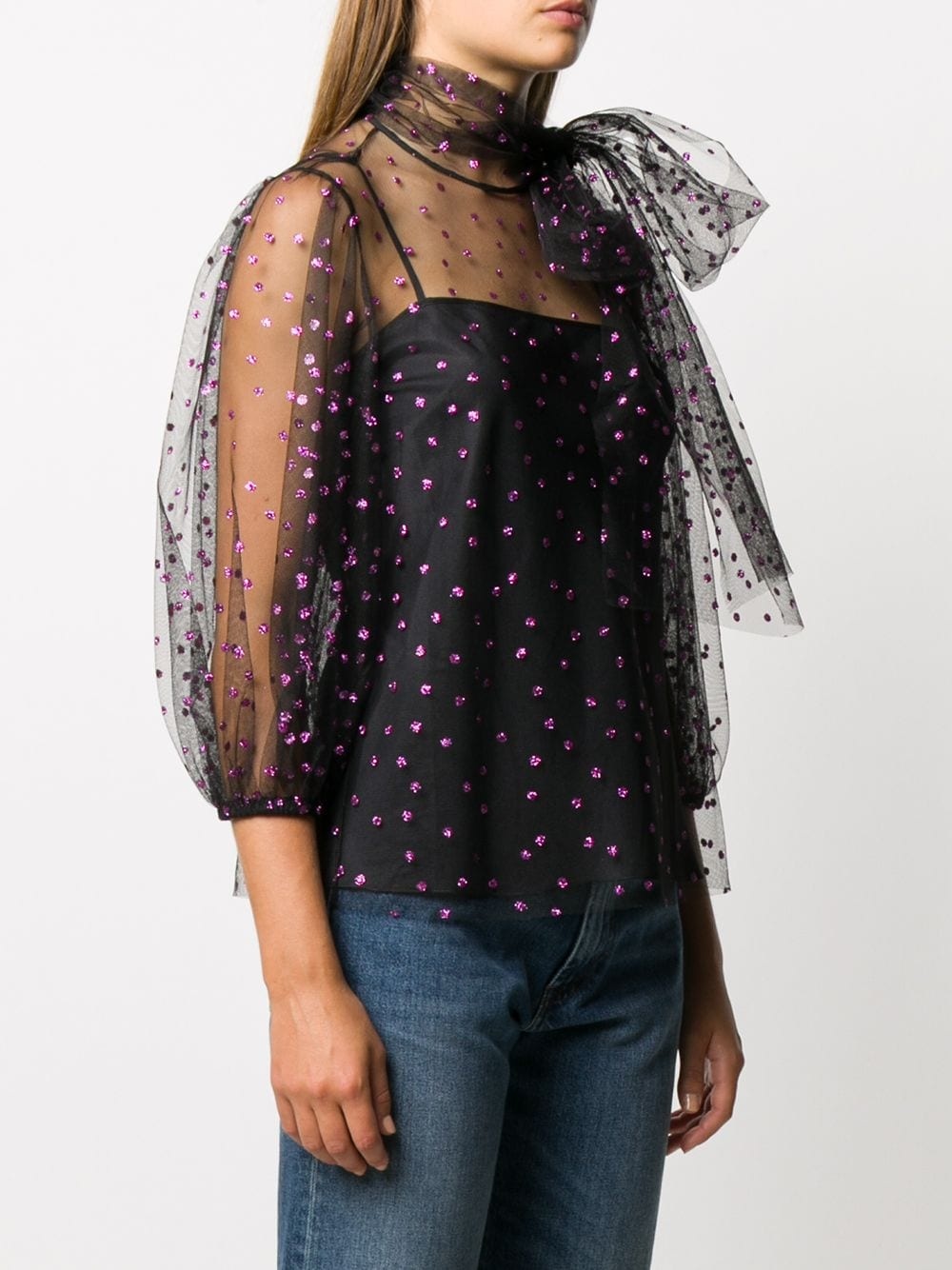 glitter-embellished sheer blouse - 3