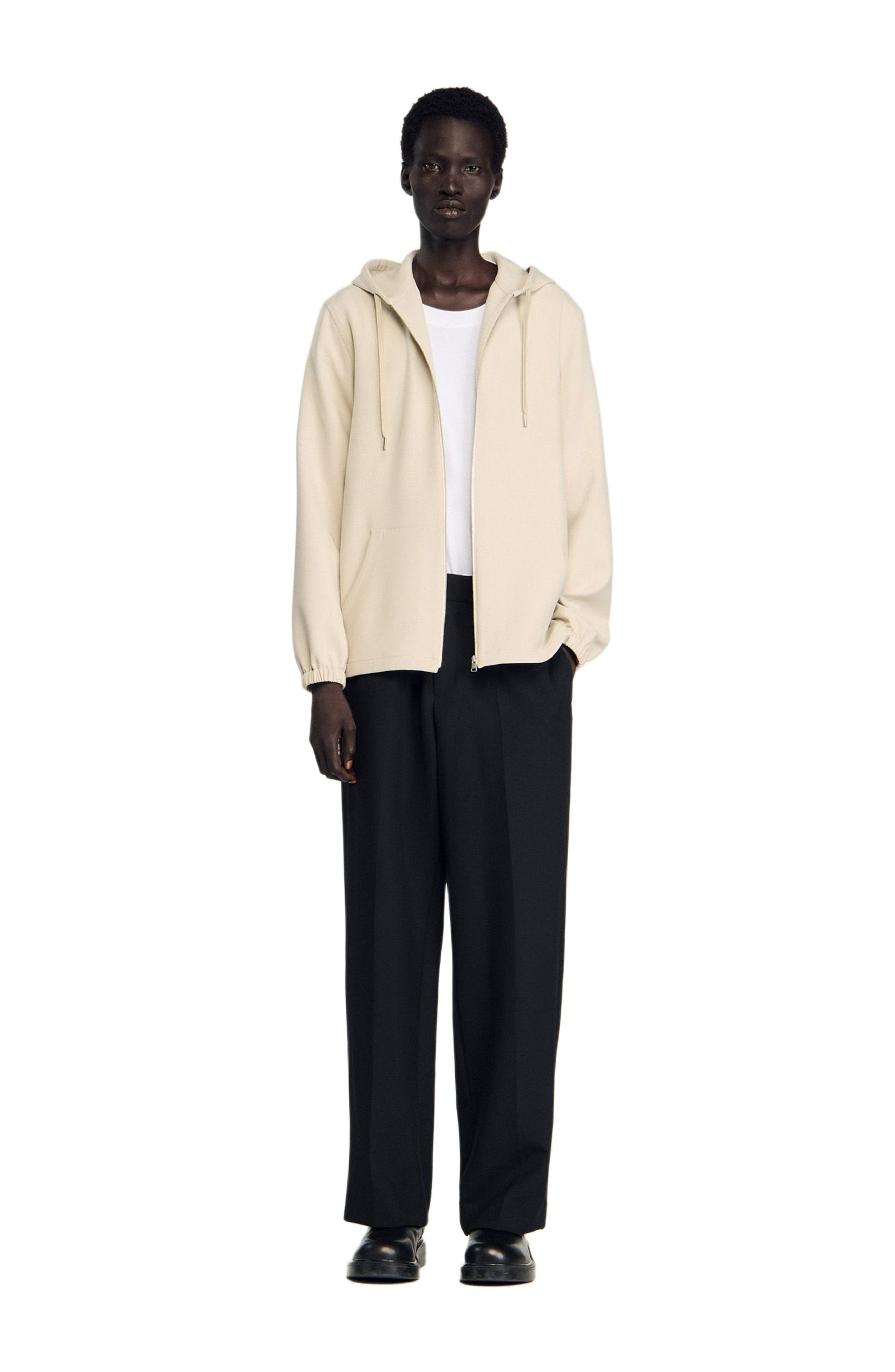 SANDRO Hooded shirt jacket in Putty at Nordstrom - 6