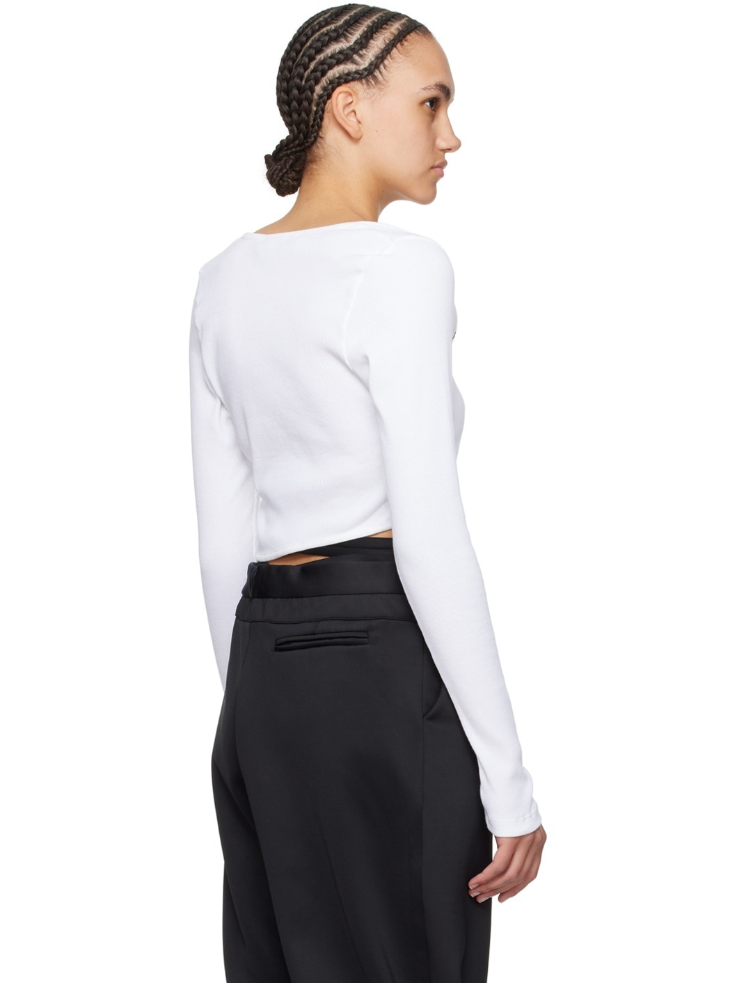 White Asymmetric Long Sleeve T-Shirt - 3