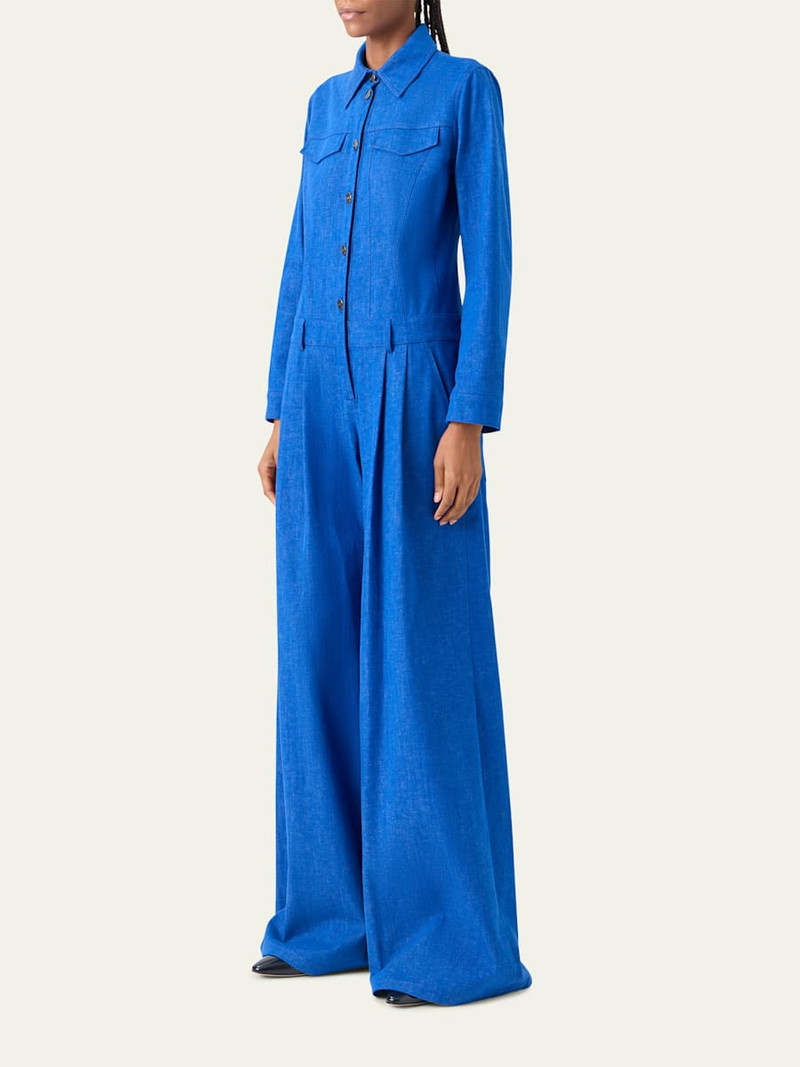 Hellas Stretch Denim Wide-Leg Overall Jumpsuit 4