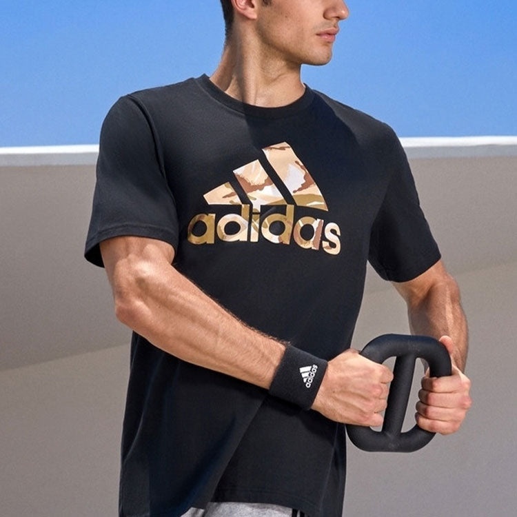 adidas Alphabet Large Logo Printing Round Neck Pullover Sports Short Sleeve Black GK9636 - 4