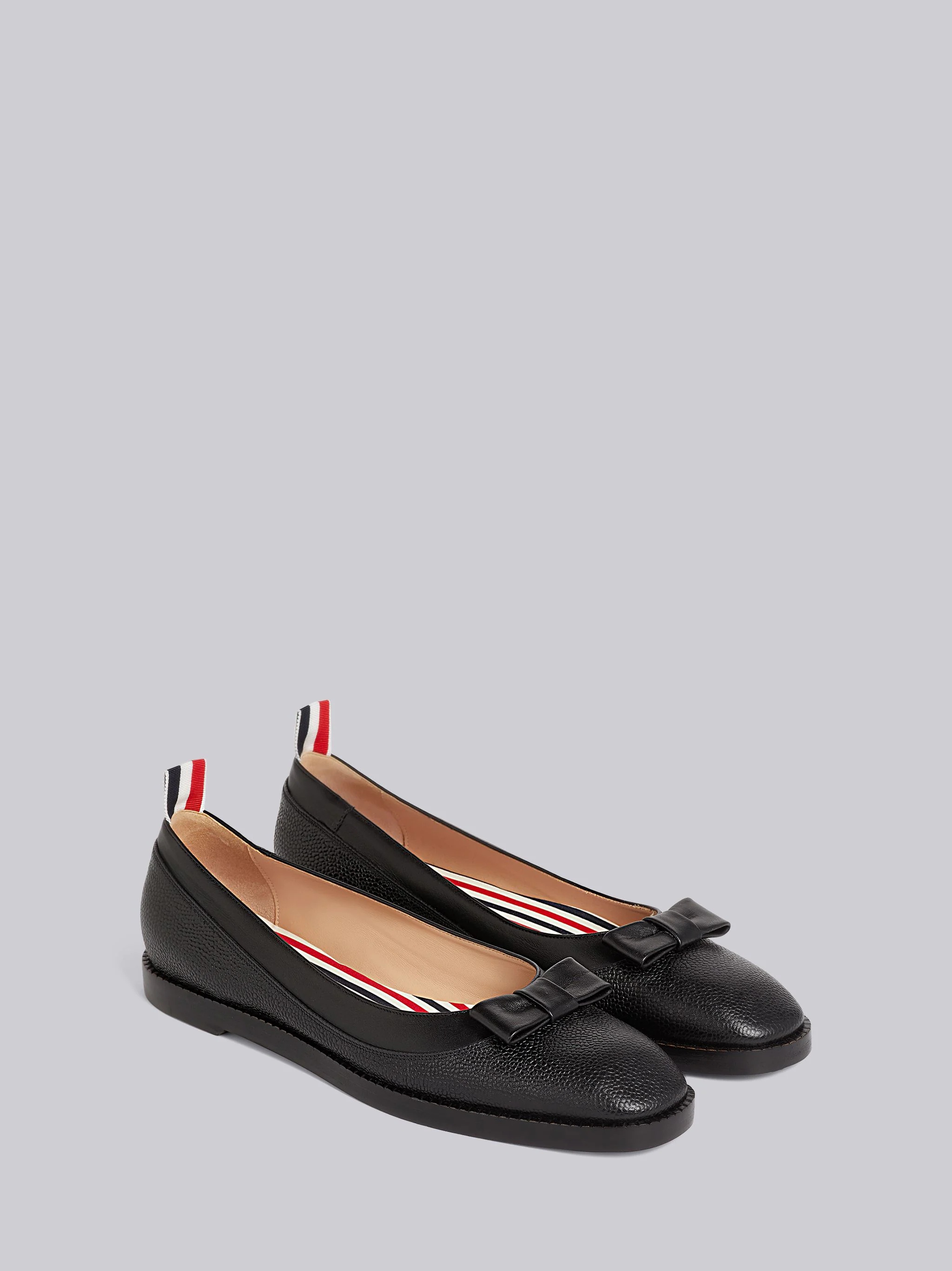Black Pebbled Calfskin Tuxedo Bow Ballerina - 3