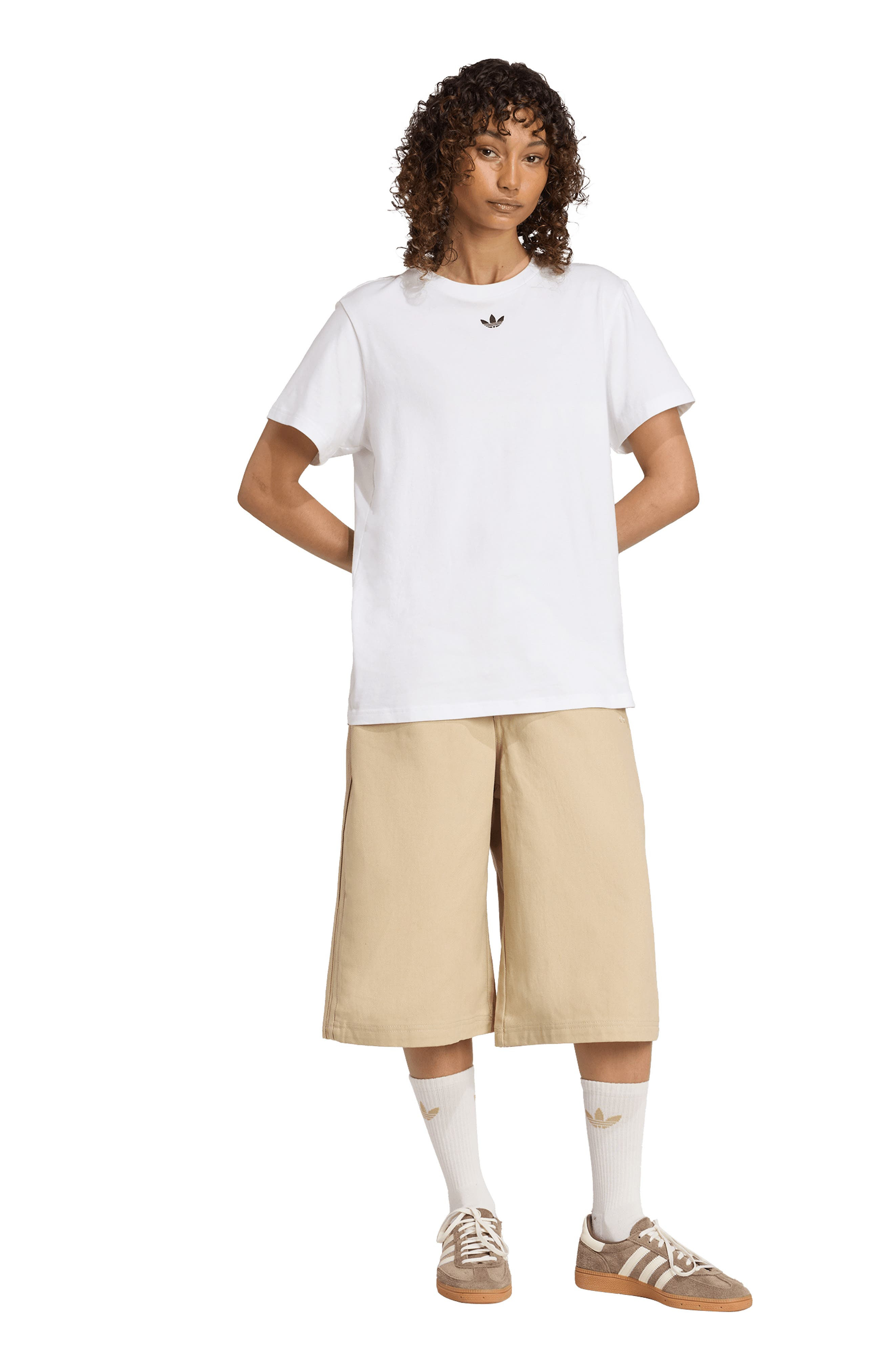 adidas Firebird Utility Denim Shorts in Stone Khaki at Nordstrom - 5