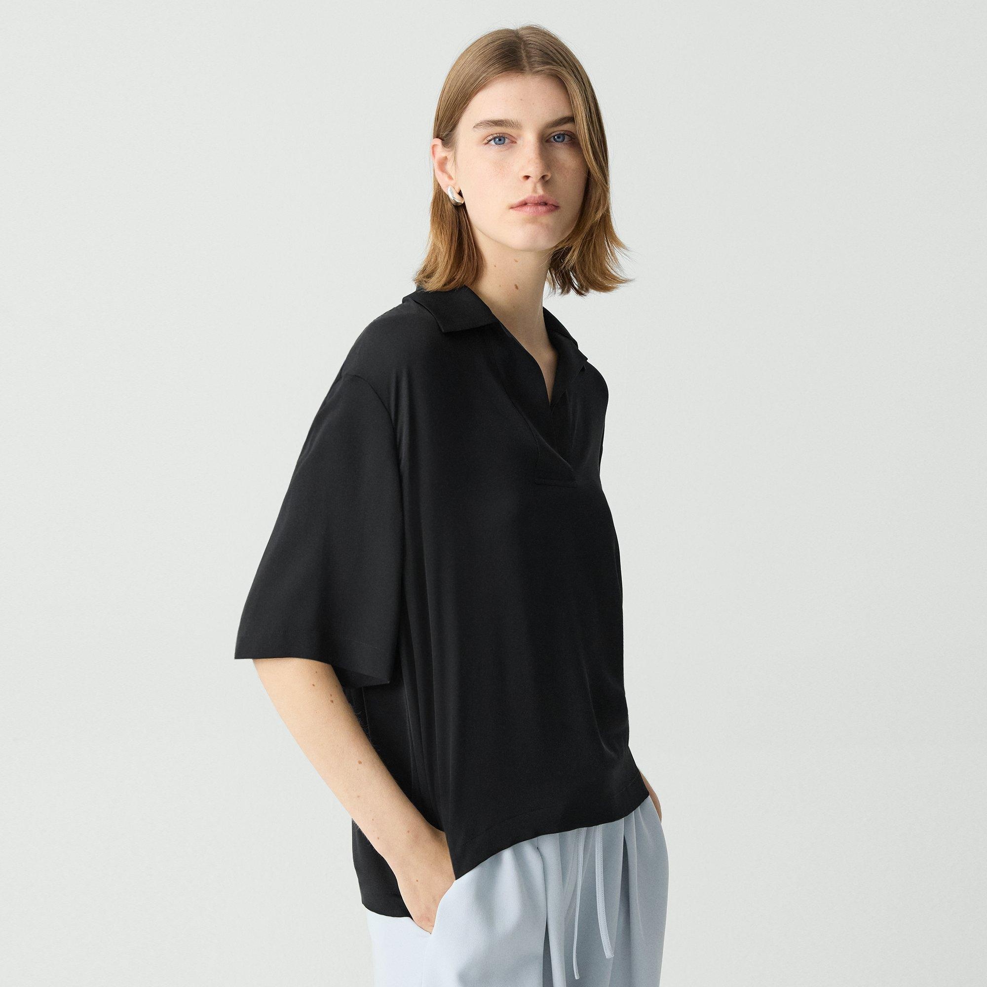 Oversized Polo Shirt in Silk Georgette - 3
