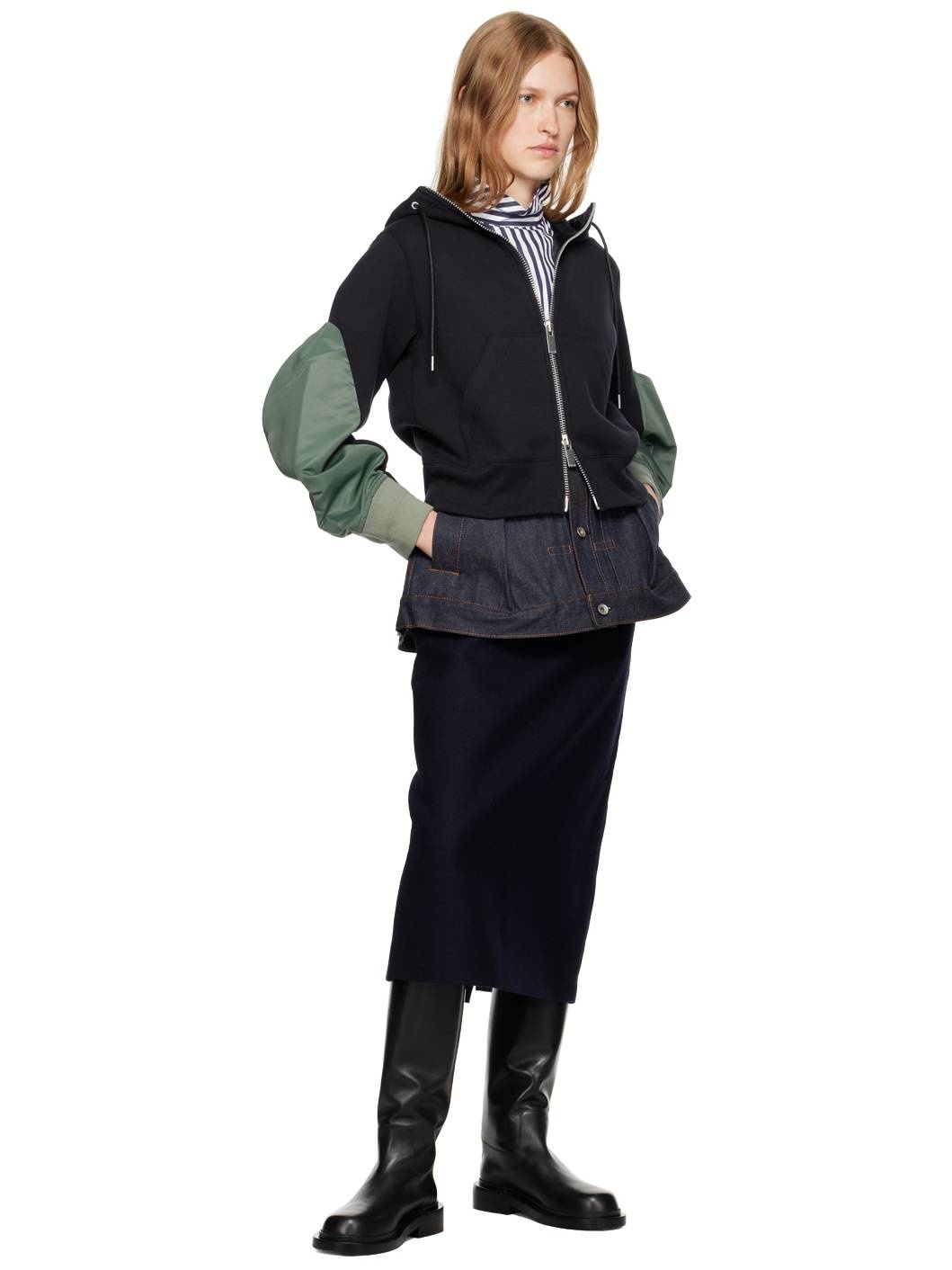 Navy & Green Paneled Hoodie - 4