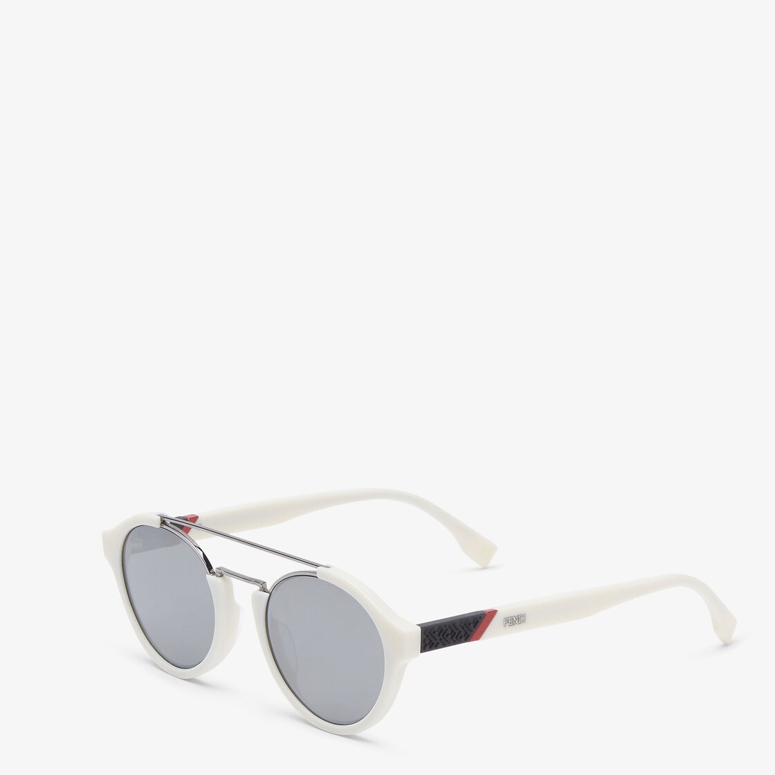 Round sunglasses in white acetate. Double bridge in palladium-colored metal. Temples with gray rubbe - 2