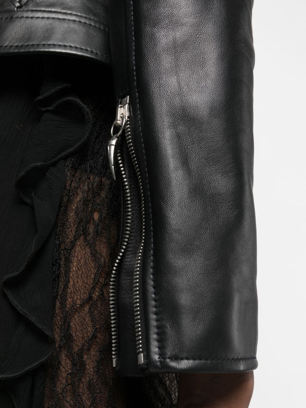 band collar leather jacket - 5