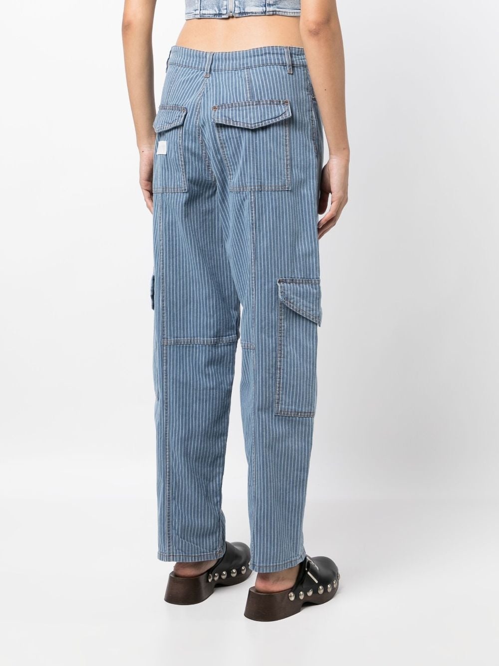 stripe-pattern cargo jeans - 4