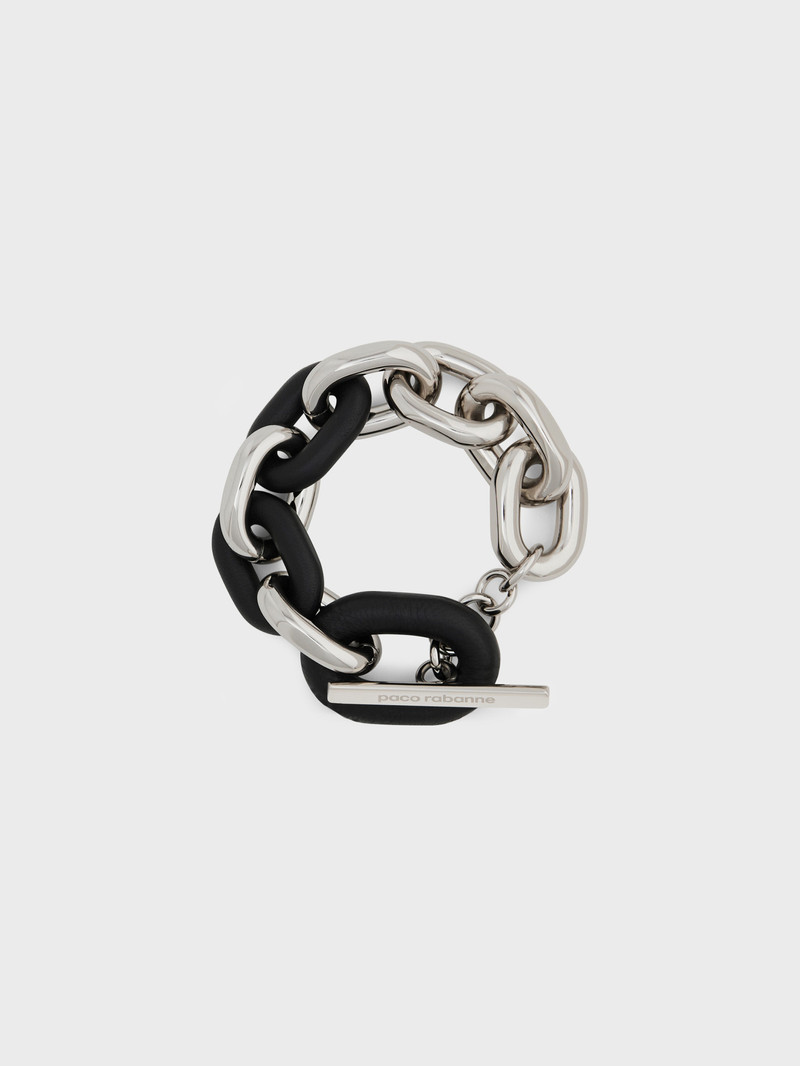 rabanne XL LINK BRACELET IN SILVER AND LEATHER outlook