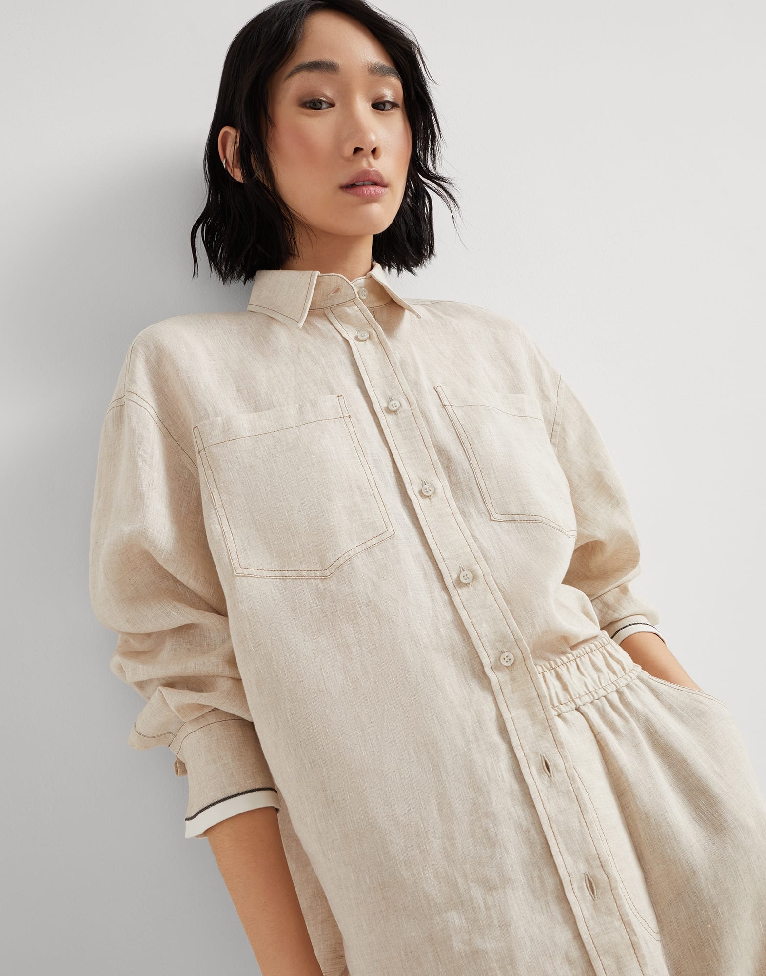 Linen shirt with shiny cuffs - 4