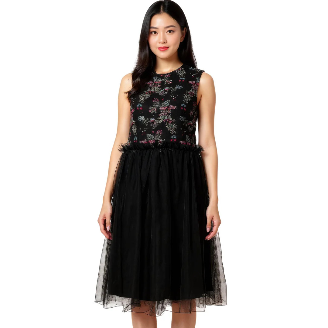 Floral Pattern Cut Jacquard Dress - 2
