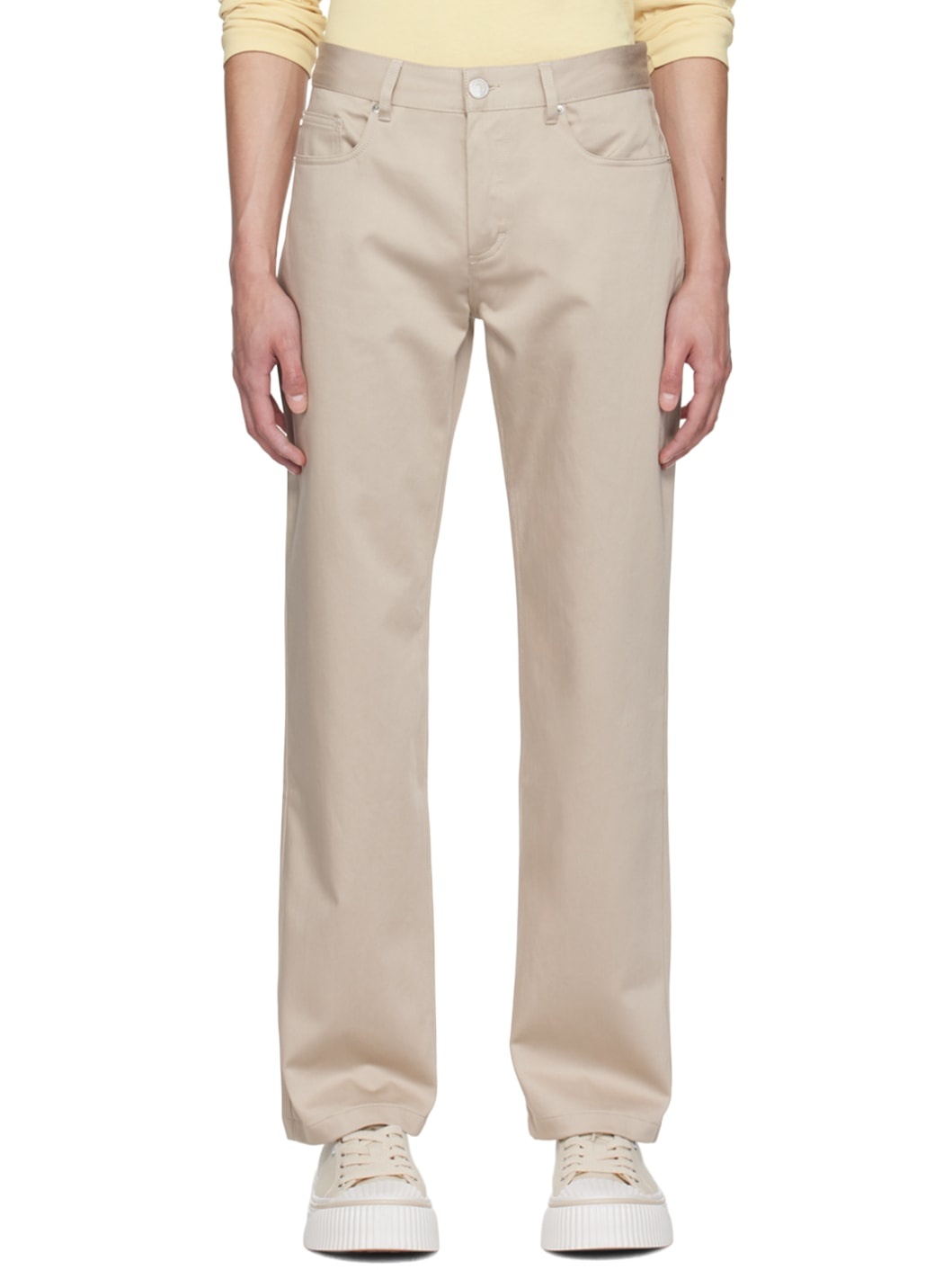 Beige Straight Fit Trousers - 1