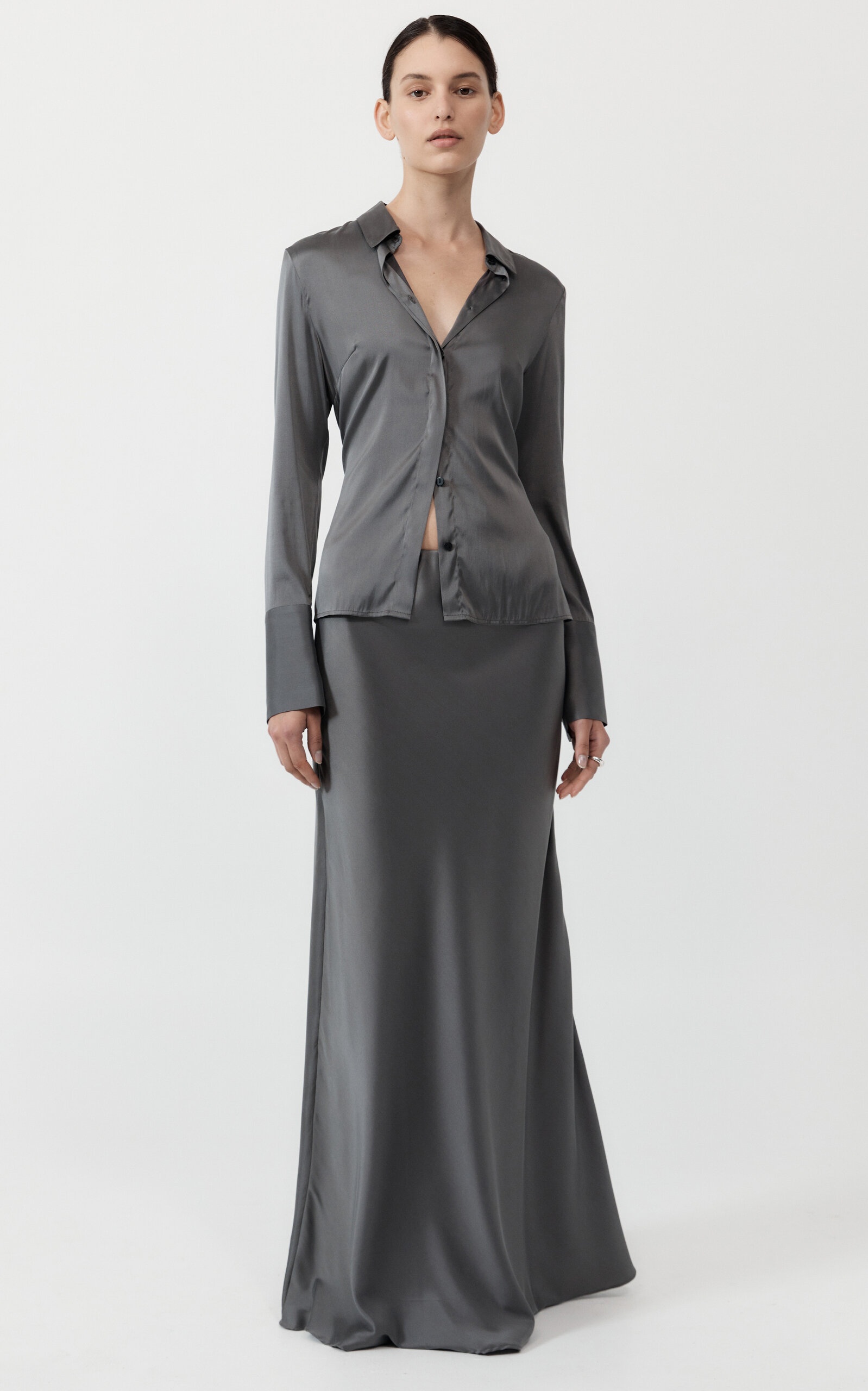 Silk-Blend Maxi Skirt dark grey - 2