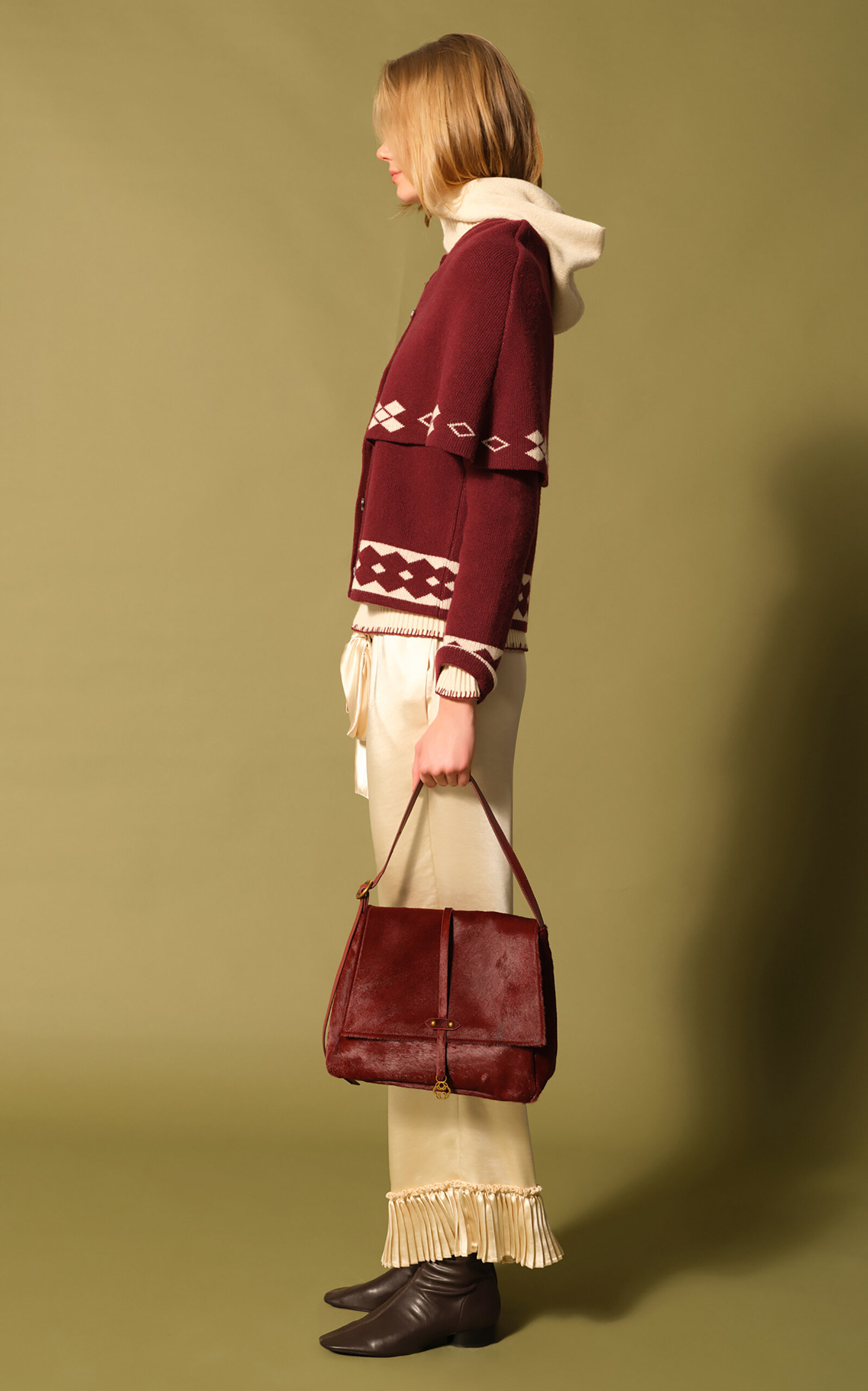 Cleo Cape-Detailed Wool-Blend Cardigan burgundy - 3