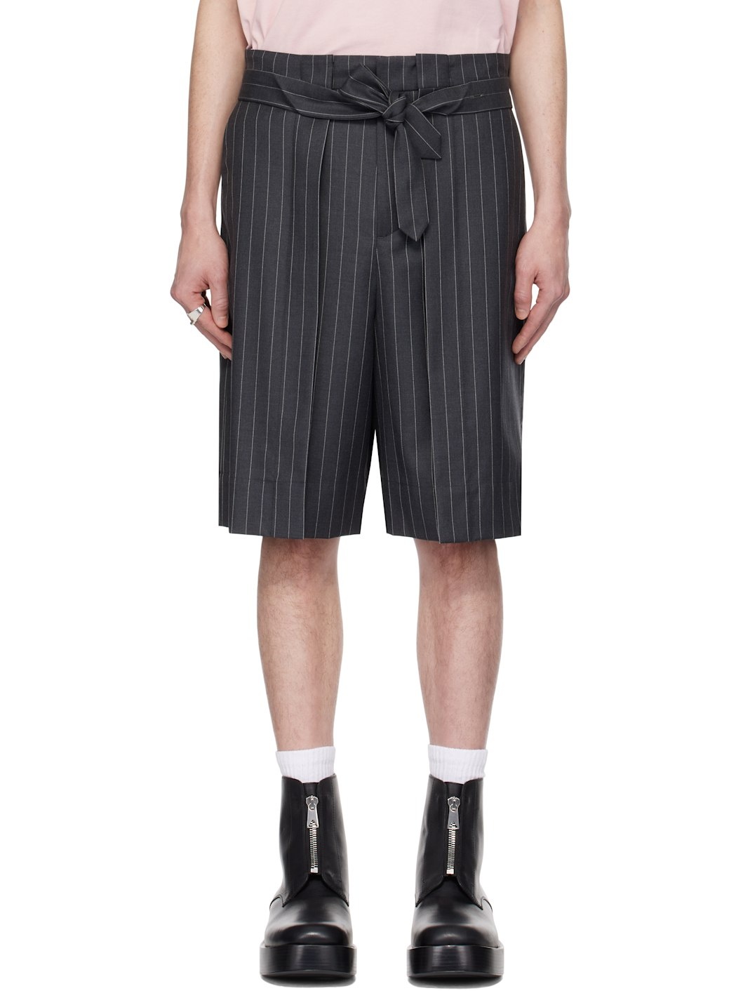 Gray Folded Front Pleat Shorts - 1