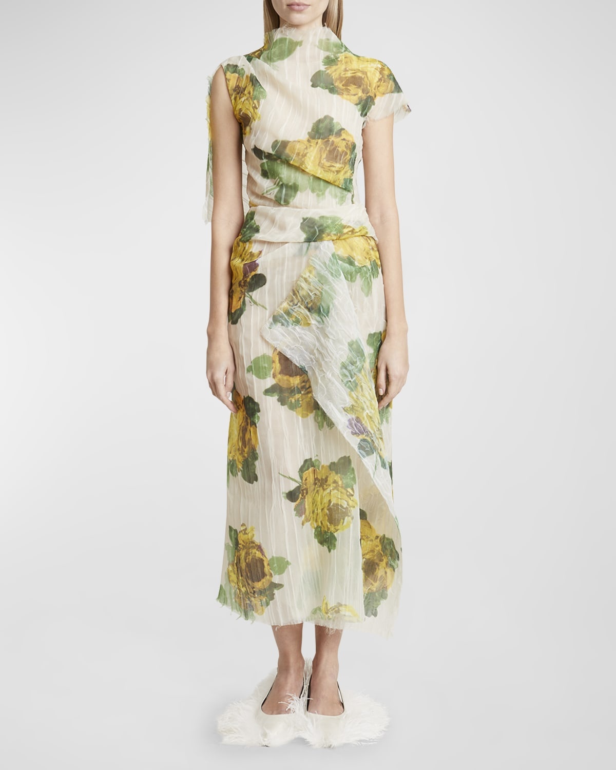 Floral Draped Crinkle Midi Wrap Dress - 3