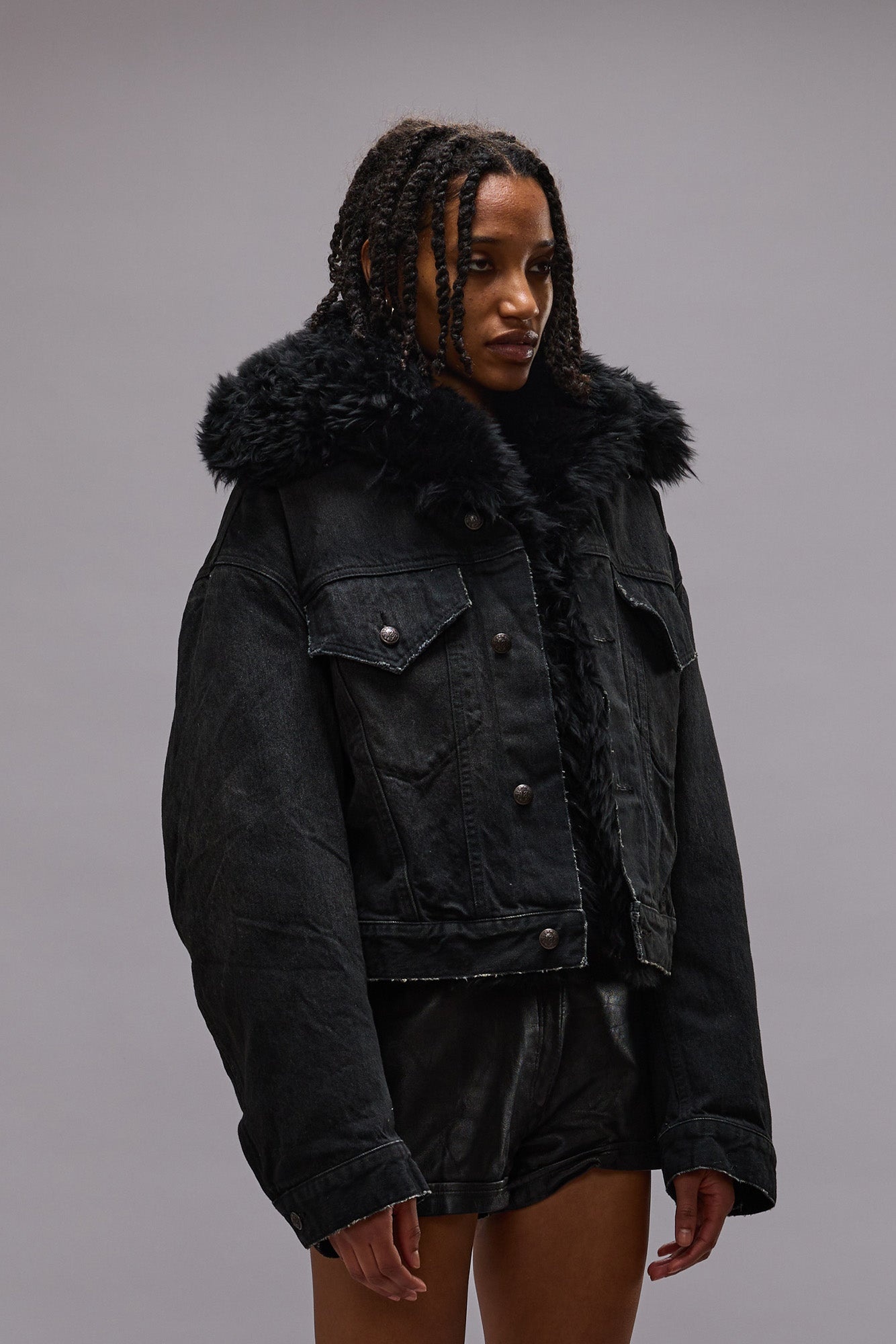 2 IN 1 ELI BOXY TRUCKER JACKET - BOLT BLACK -R13 - 5