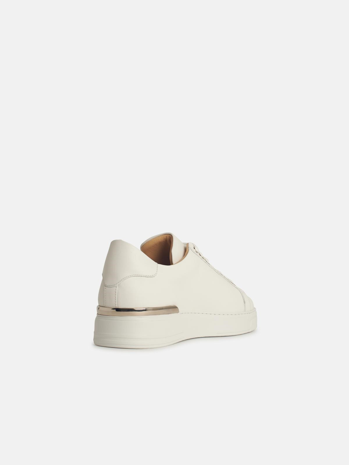 'HEXAGON' WHITE LEATHER SNEAKERS - 3