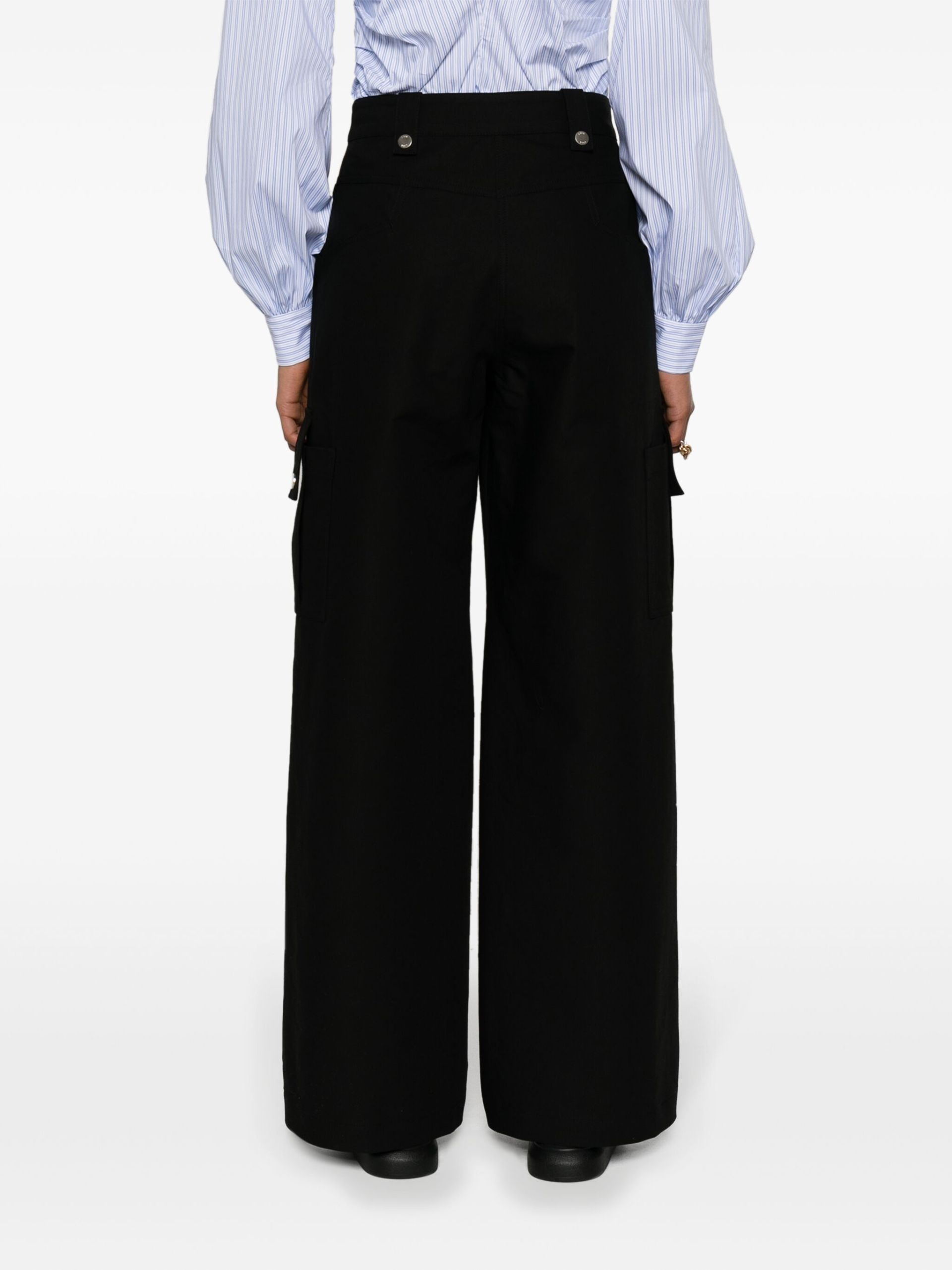 Black Wide-Leg Cotton Cargo Trousers - 4