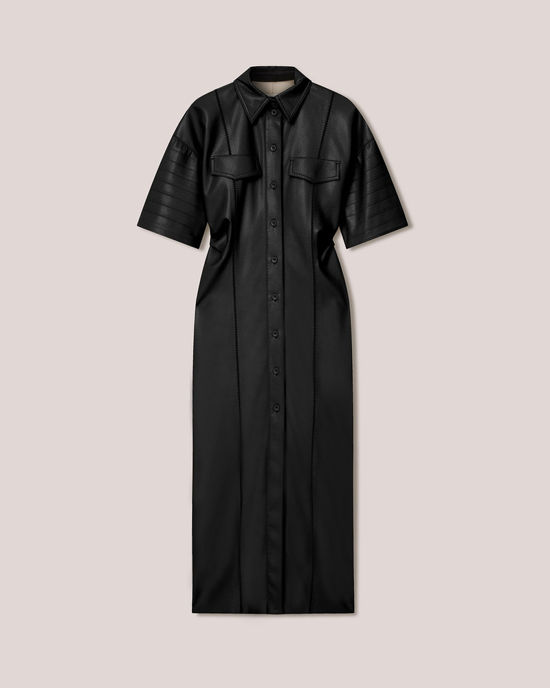 TAISSA - Vegan leather corrugated effect dress - Black 1