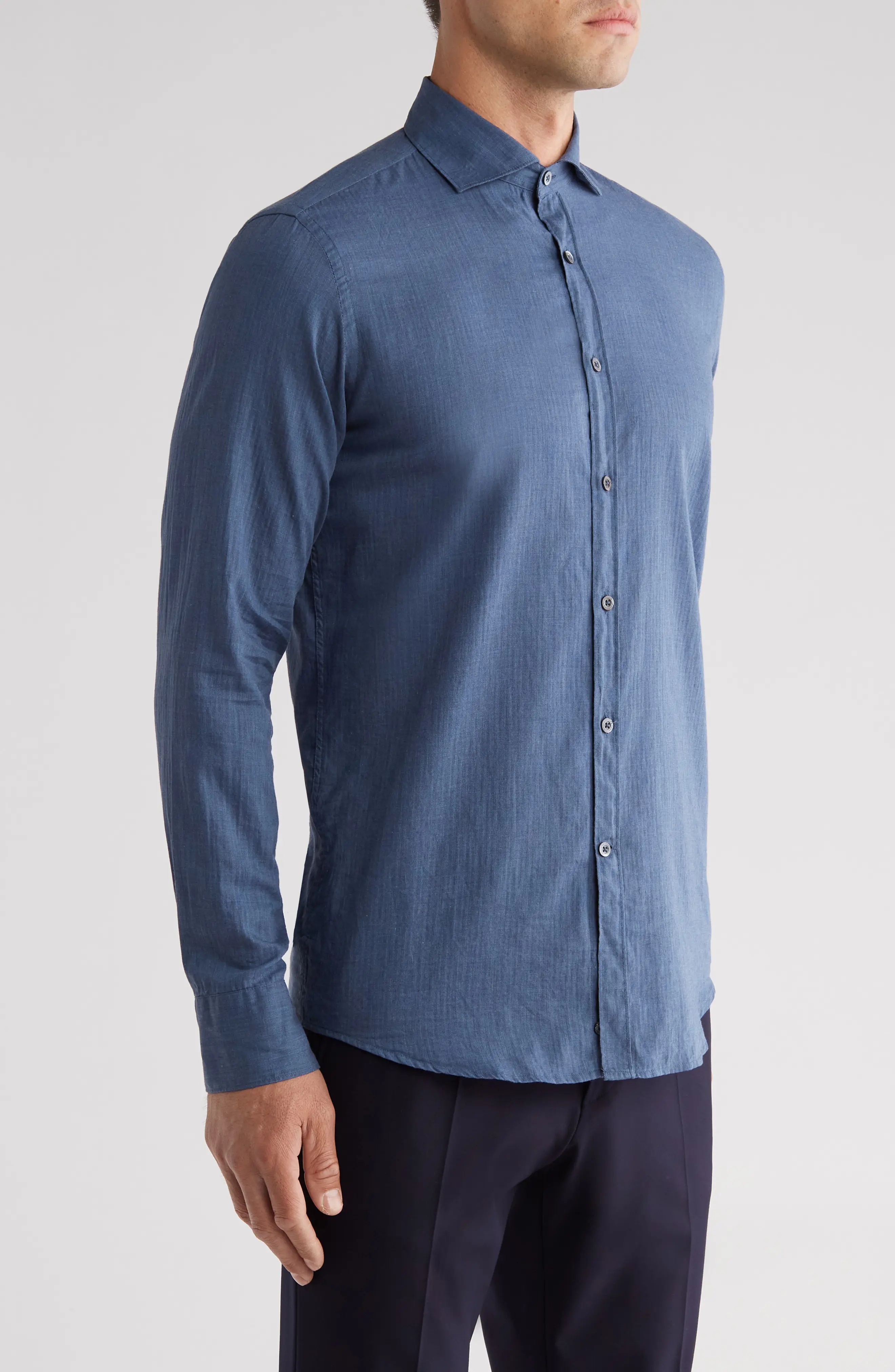 Solid Cotton Button-Up Shirt - 3