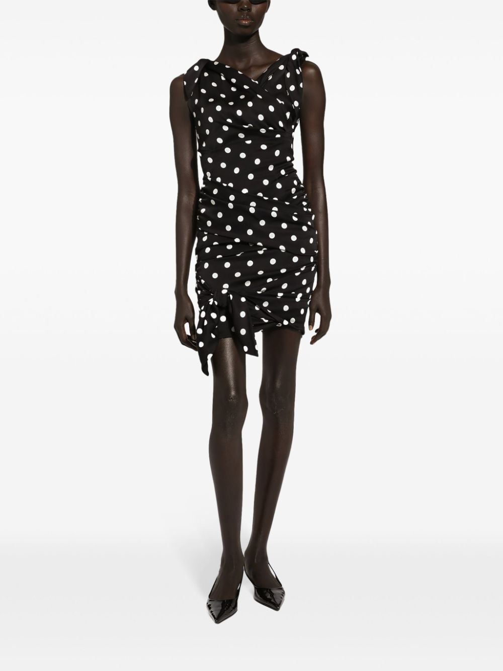 polka-dot draped mini dress - 2