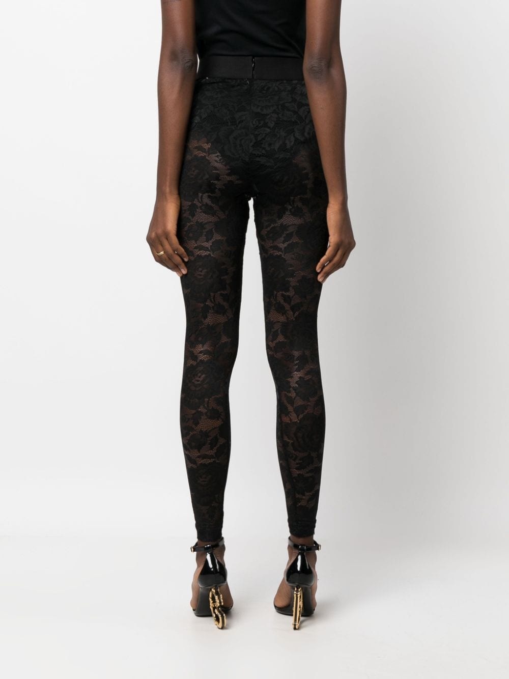 floral-lace logo-waistband leggings - 4
