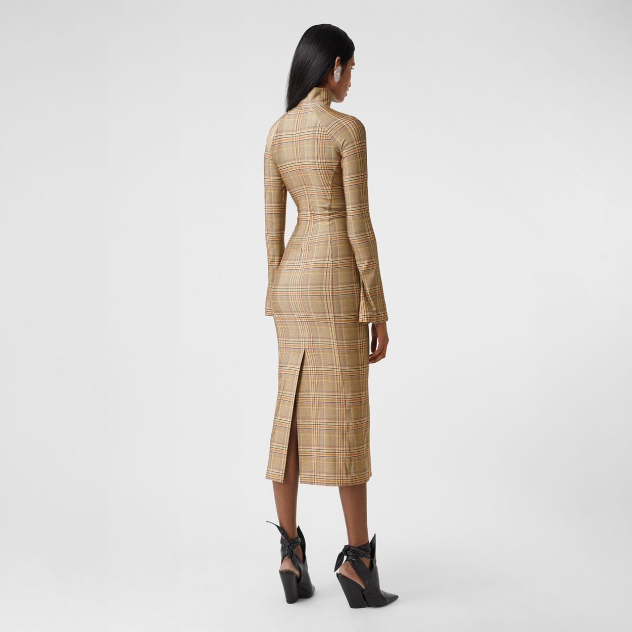 Cut-out Check Stretch Jersey Dress - 3