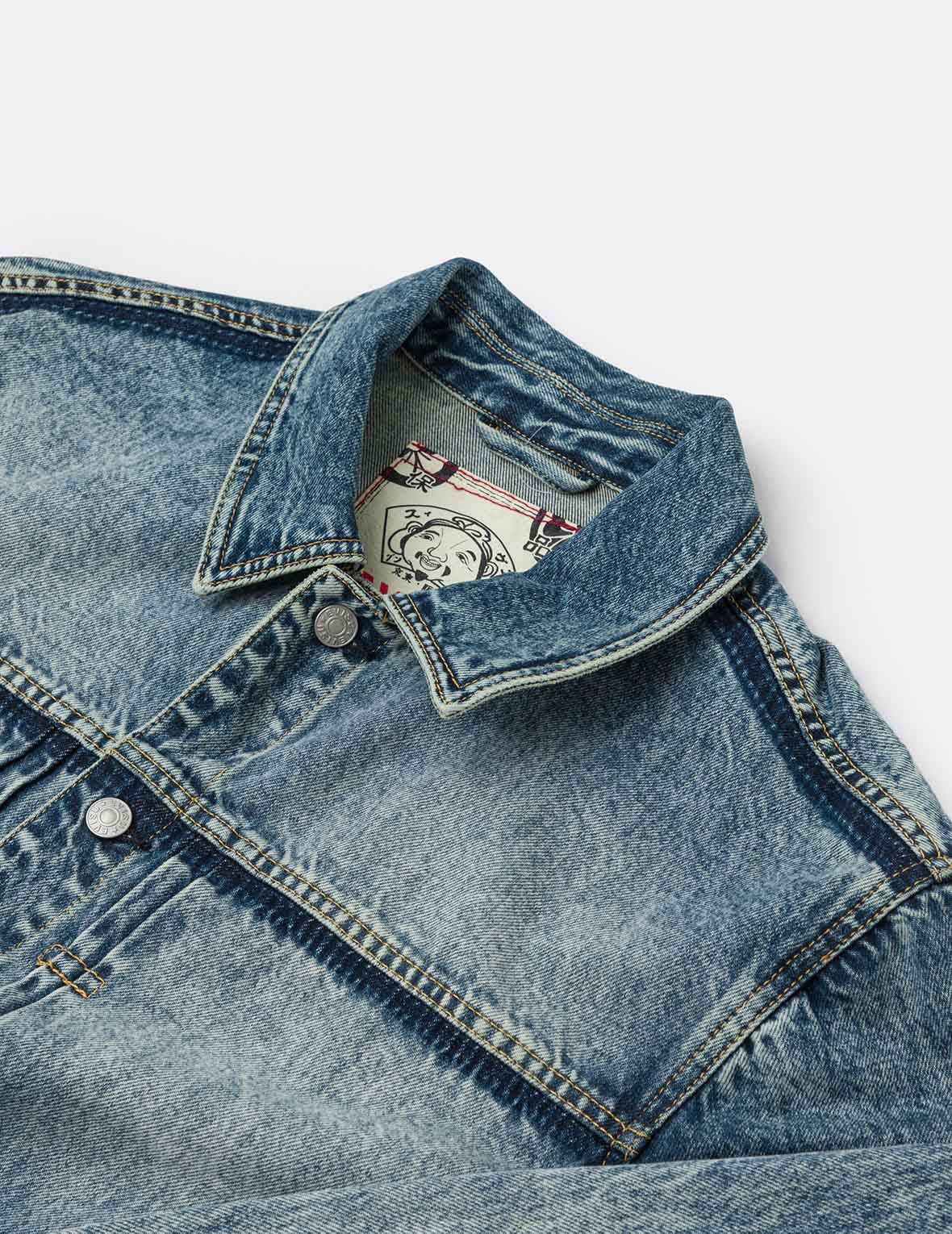 Washed Seagull Appliqué Embroidery Relax Fit Denim Jacket - 5