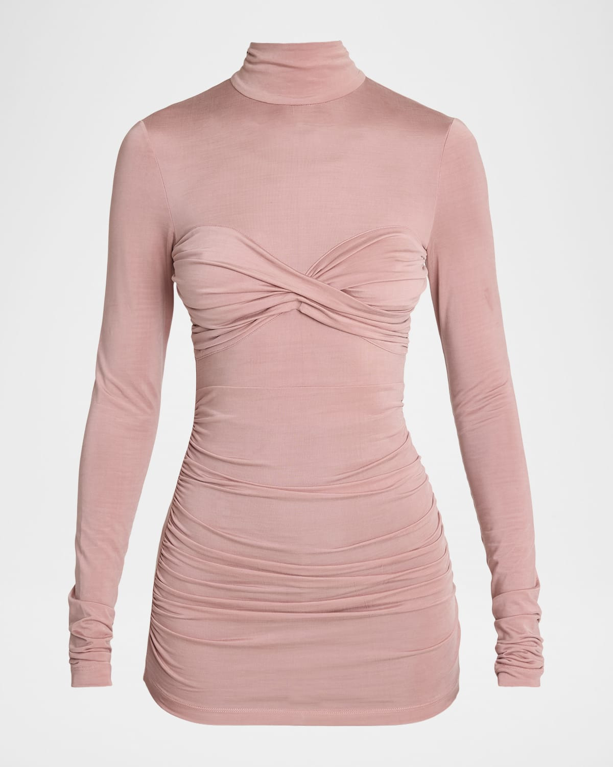 Gathered Long-Sleeve Turtleneck Top - 1