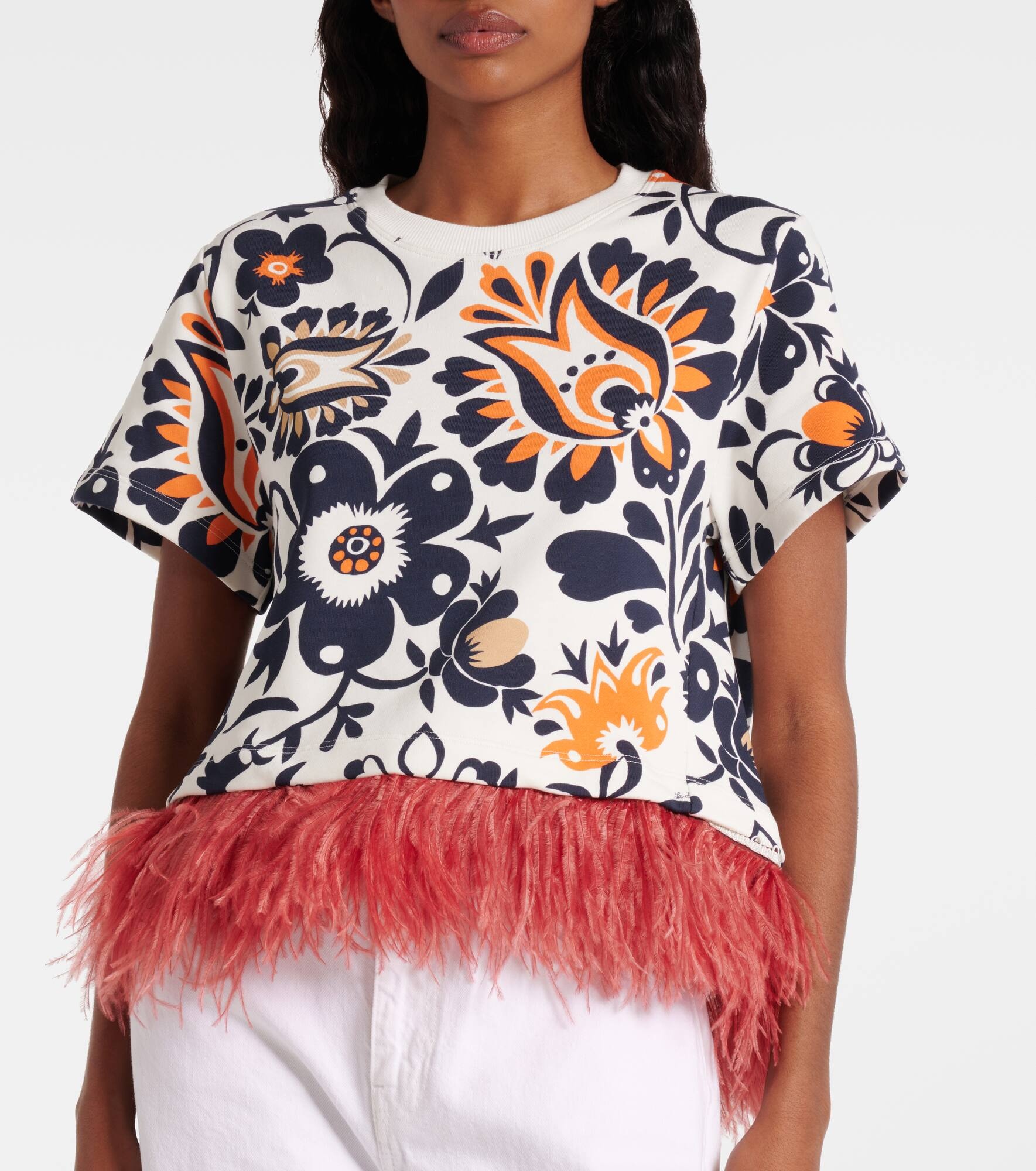 La Scala feather-trimmed cotton top - 6