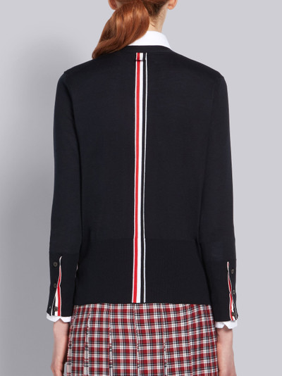 Thom Browne Navy Silk Cotton Blend Relaxed V-Neck Cardigan outlook