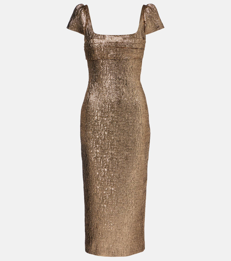 Draped lamé jacquard cocktail dress 1