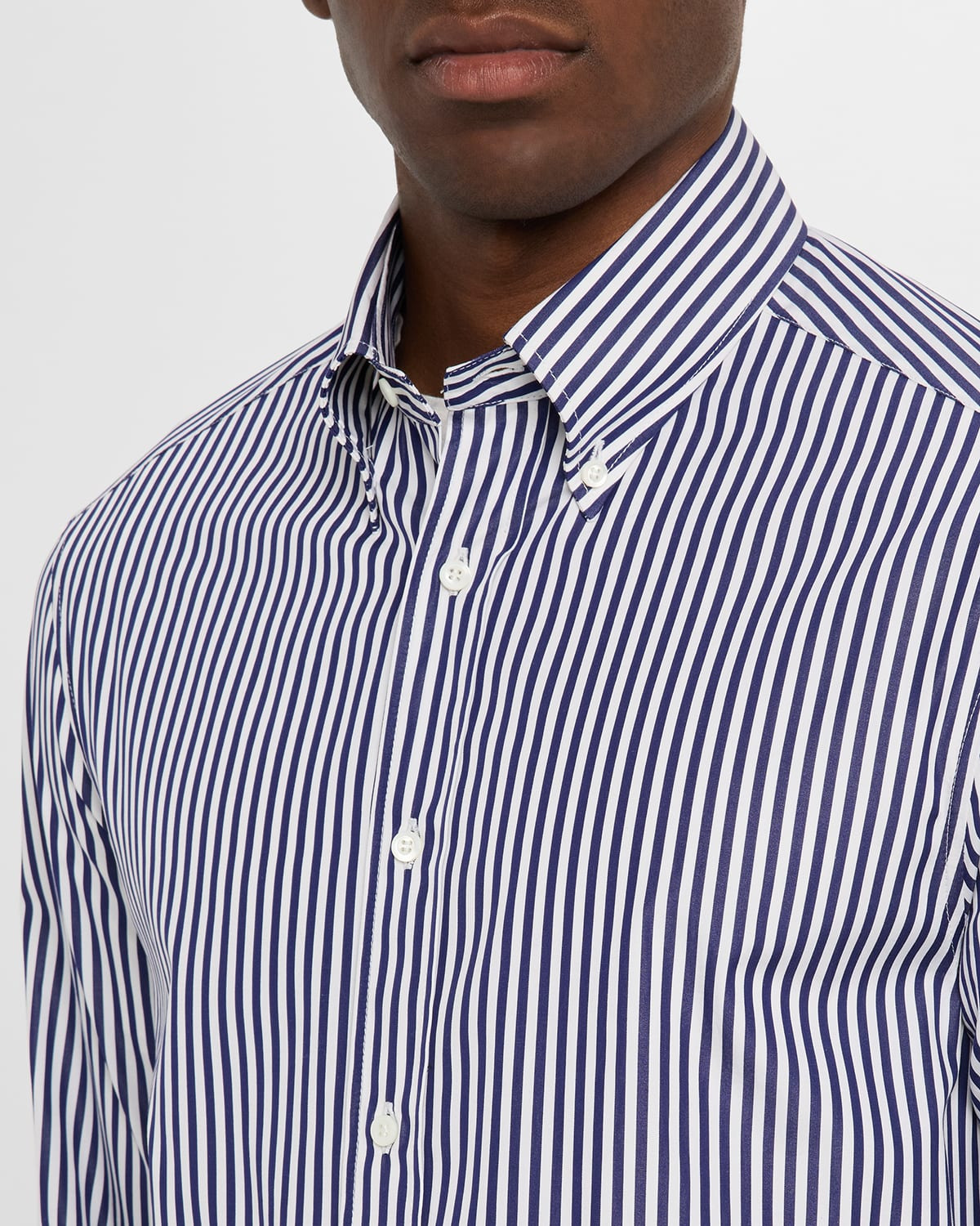 Men's Cotton Wide Stripe Button-Collar Sport Shirt - 5
