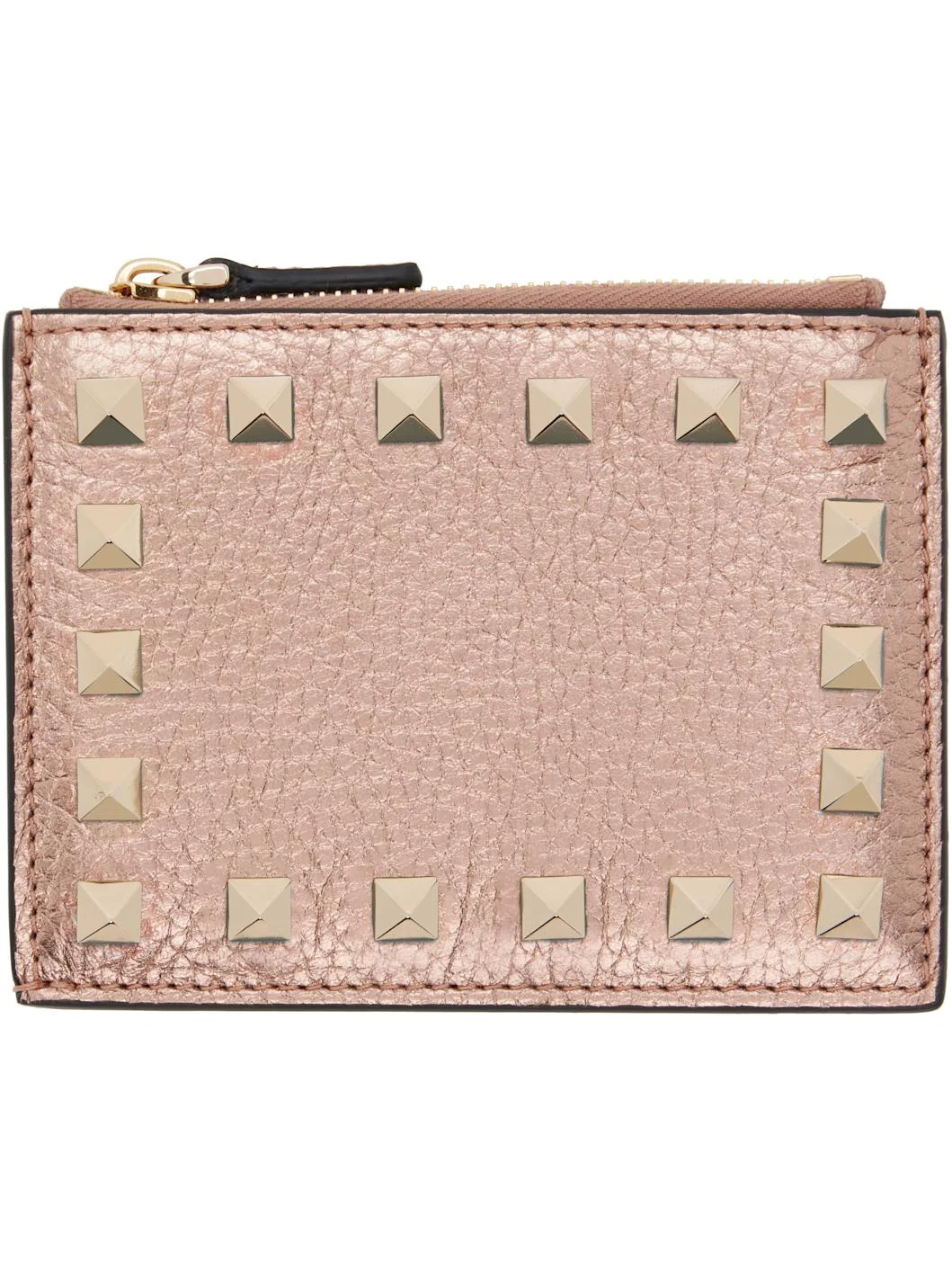 Rose Gold Rockstud Grainy Calfskin Card Holder - 1