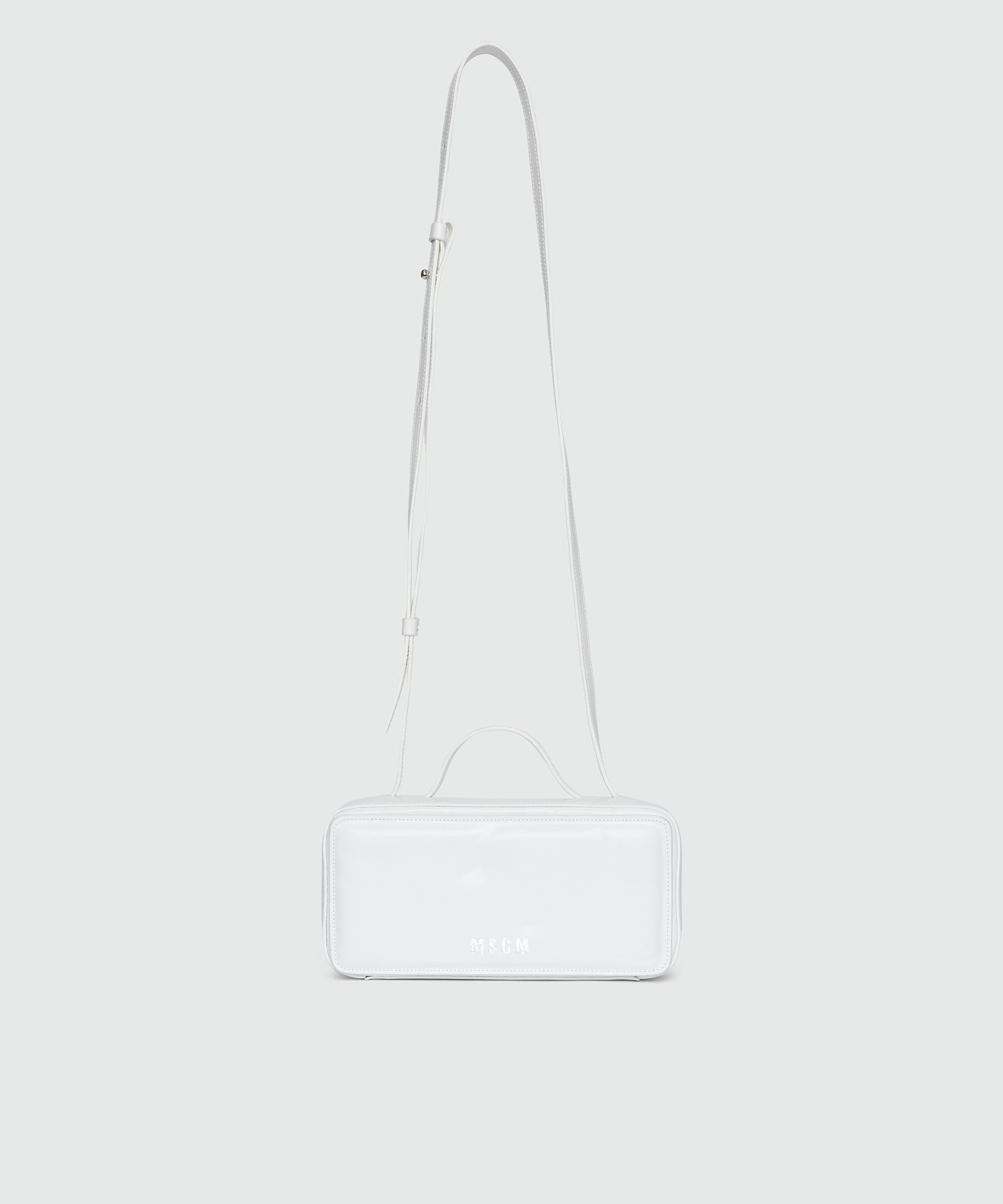 Small white shiny leather CLAP BAG - 1