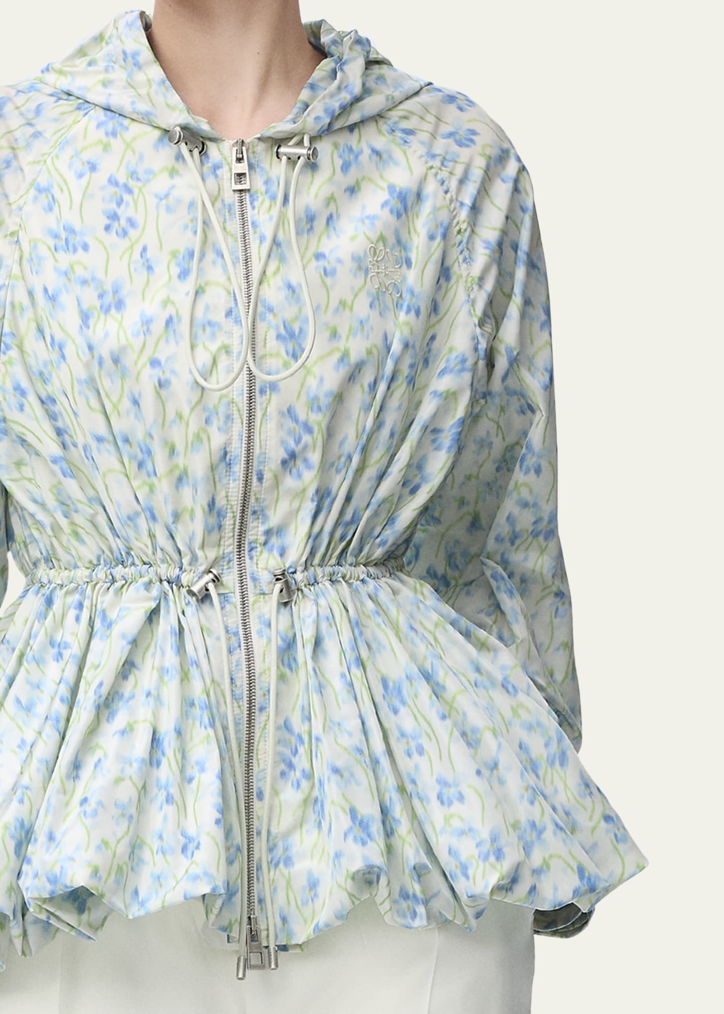 Floral Ruched Peplum Hooded Jacket - 5