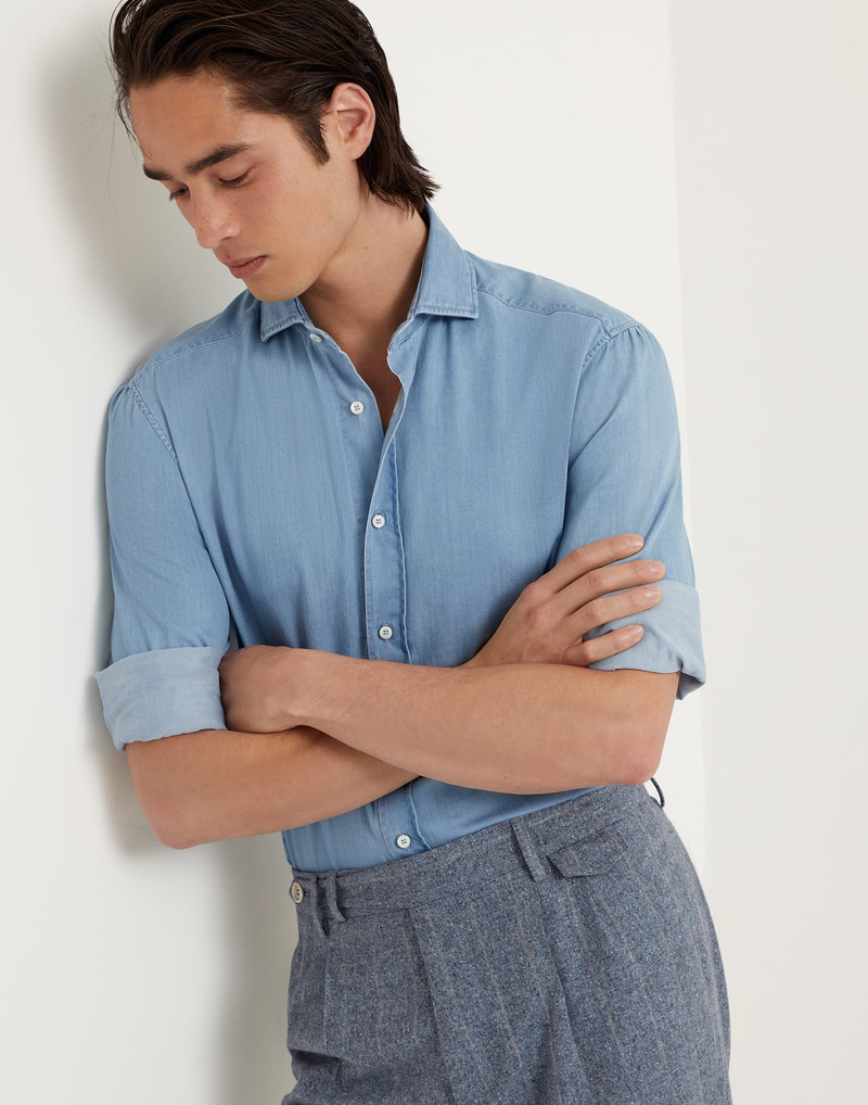 Lightweight denim slim fit shirt with spread collar 4