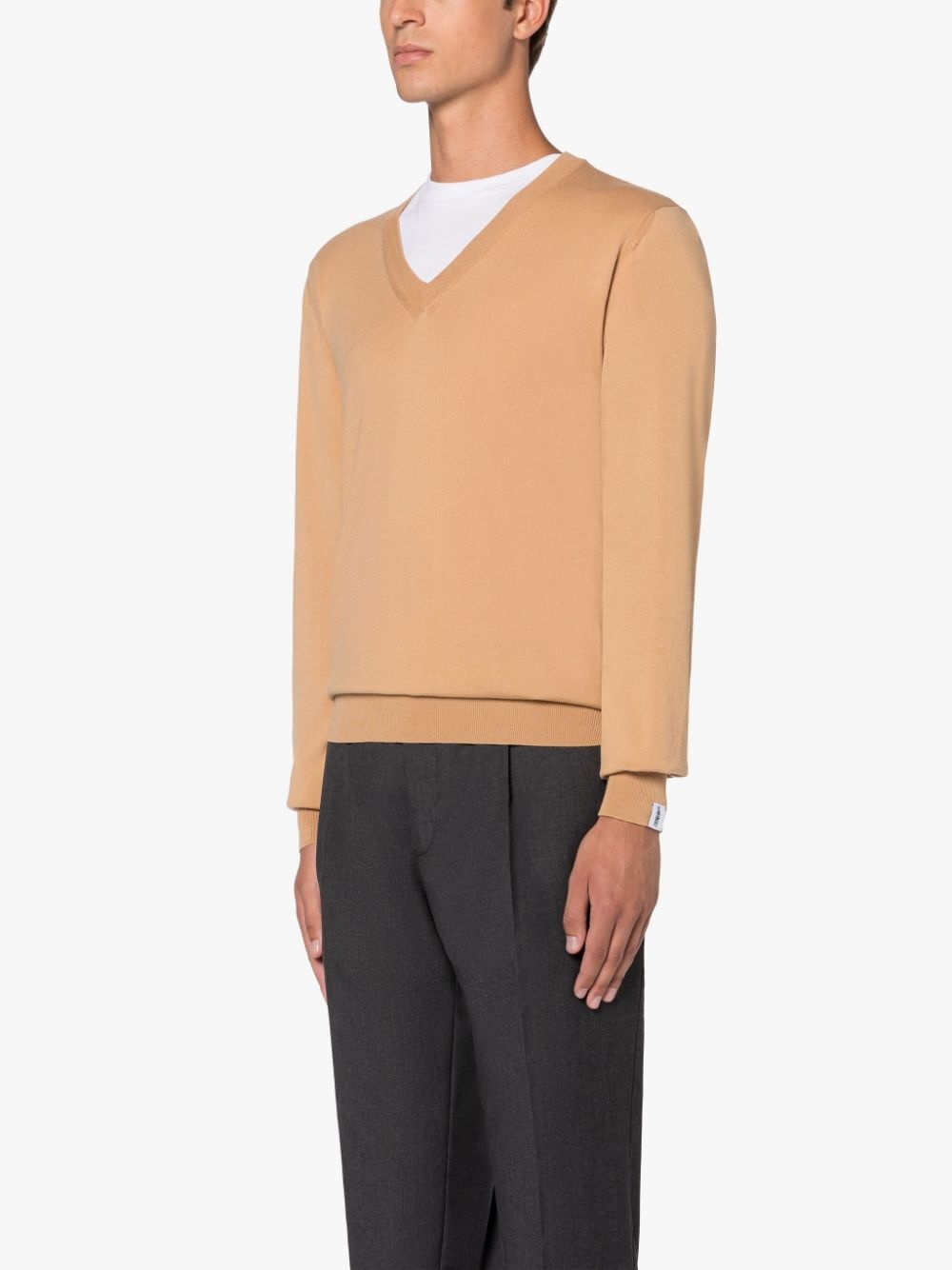 DEEP V NECK BEIGE COTTON SWEATER - 3