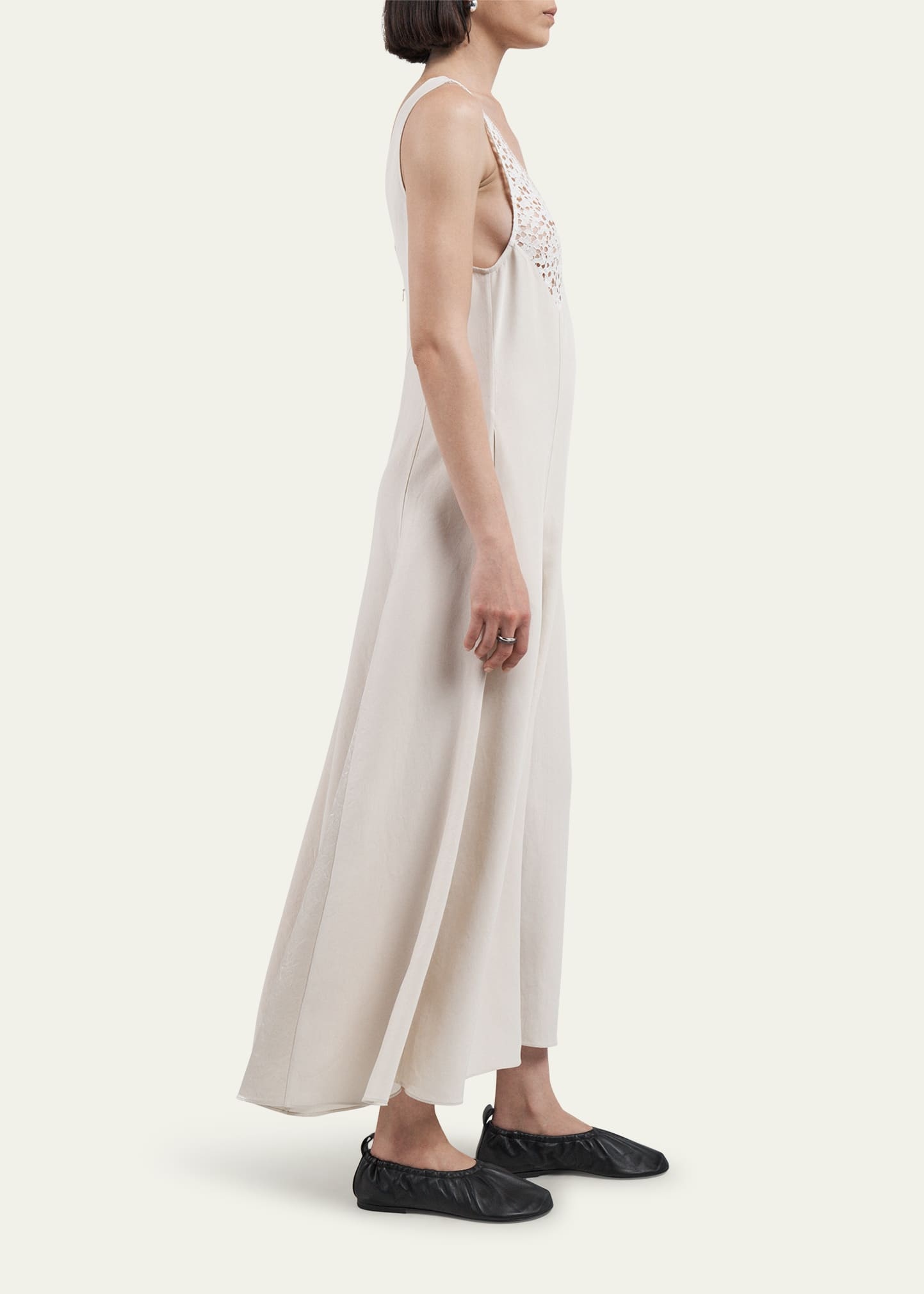 V-Neck Lace Godet Dress - 4