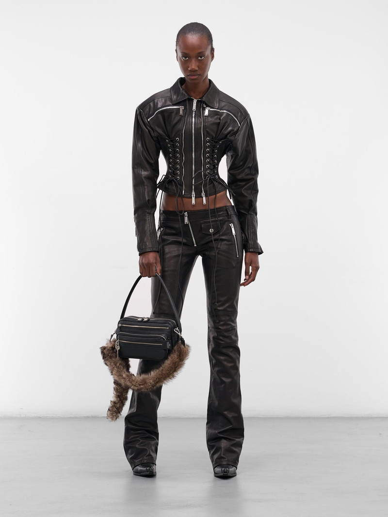 DSQUARED2 Ducati Black Leather Lace-Up Jacket outlook