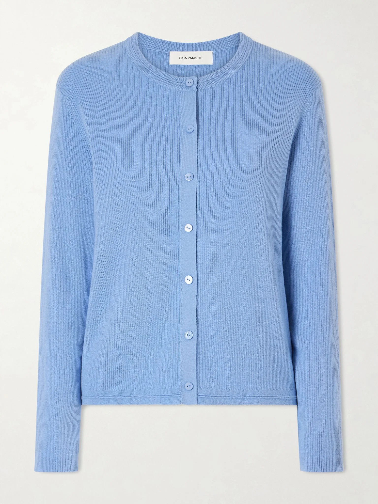 Abeena ribbed cotton and cashmere-blend cardigan Light blue - 1