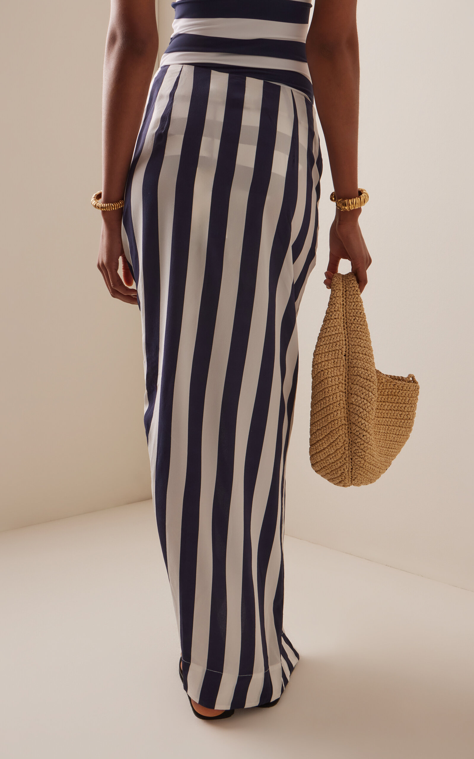Orta Draped Striped Silk Crepe de Chine Skirt stripe - 4